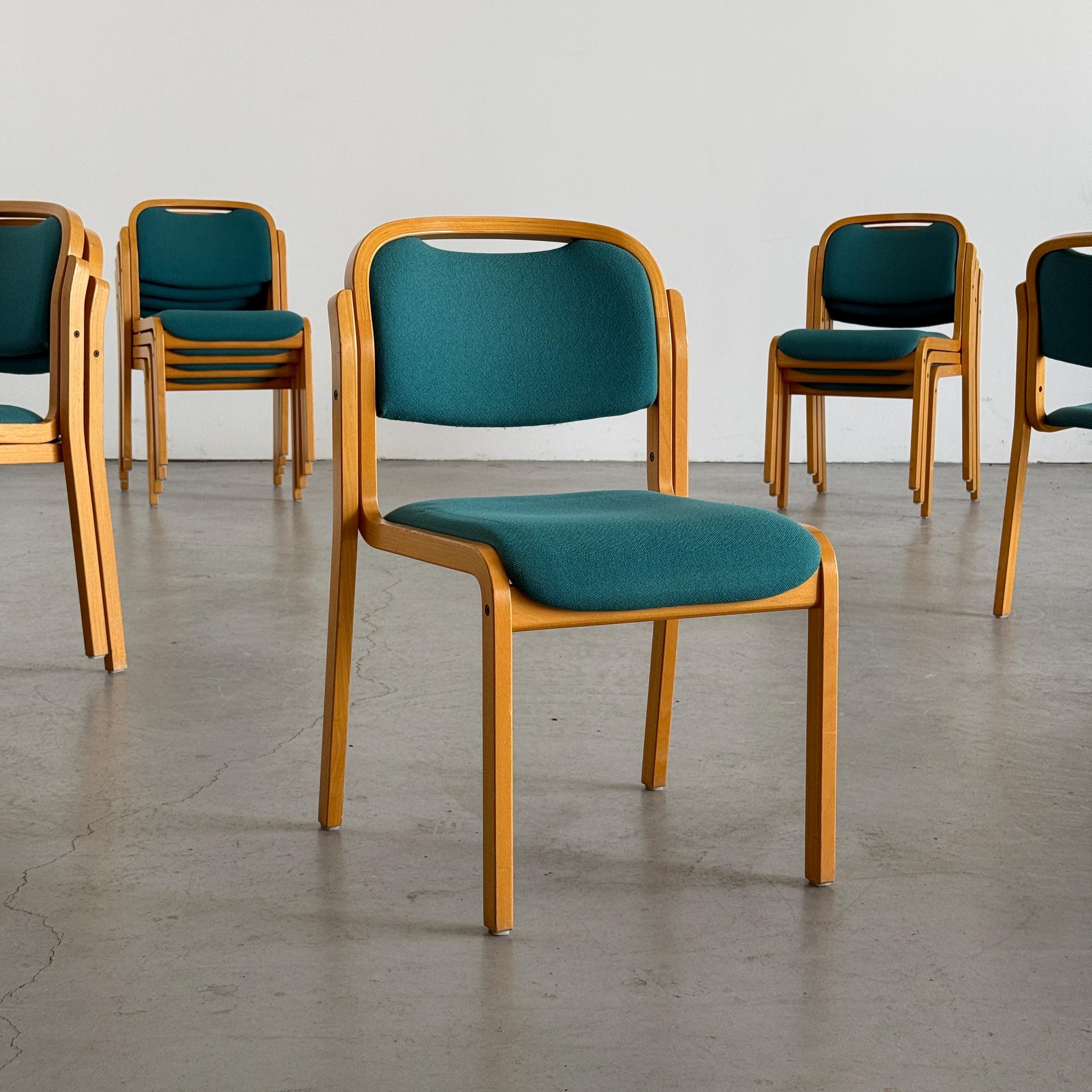 Stackable Side Chairs with Petrol Blue Upholstery by Brunner