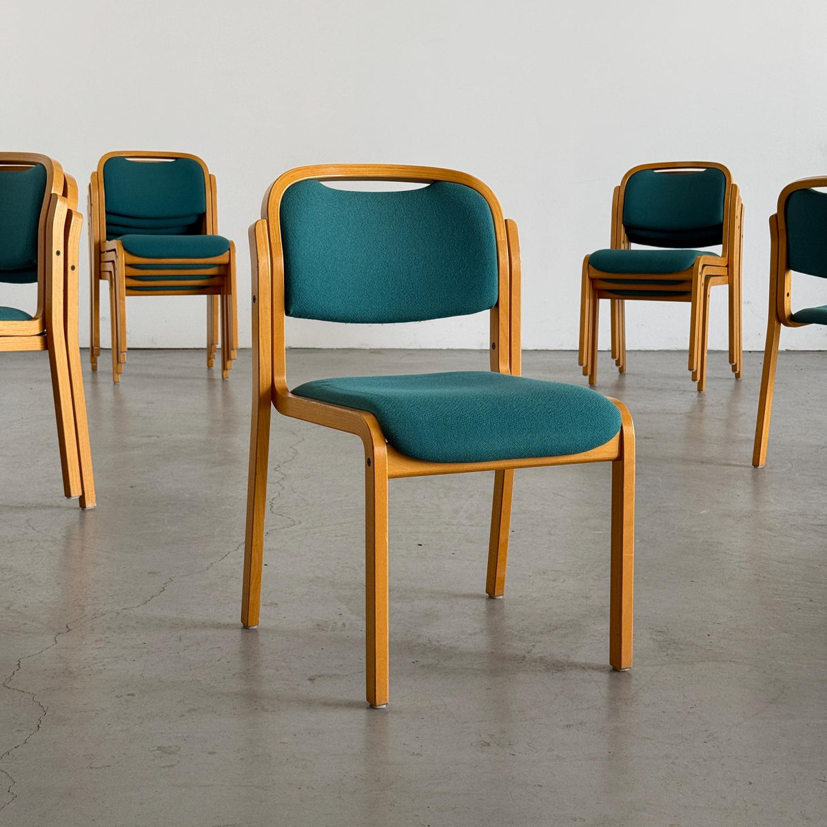 Stackable Side Chairs with Petrol Blue Upholstery by Brunner