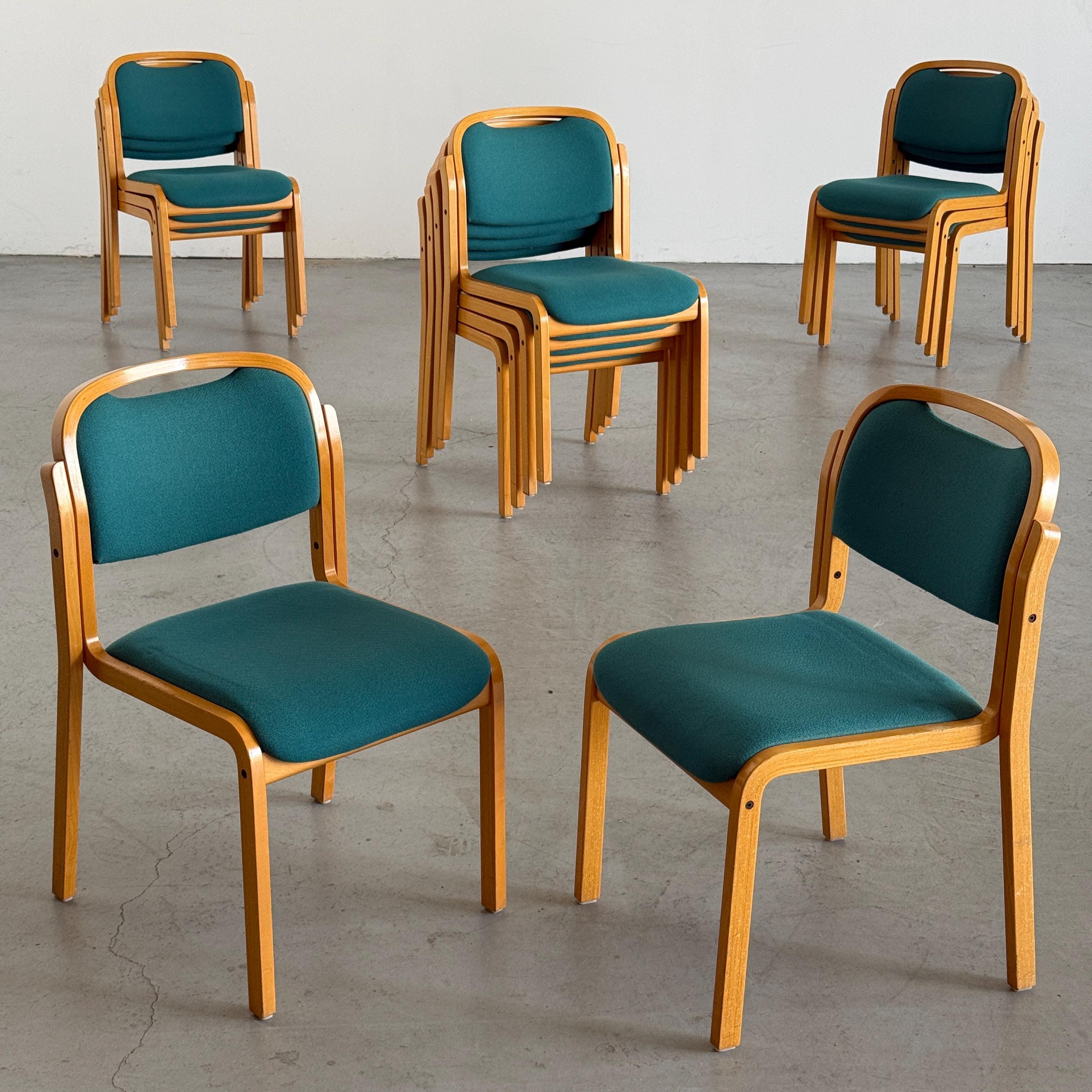 Stackable Side Chairs with Petrol Blue Upholstery by Brunner