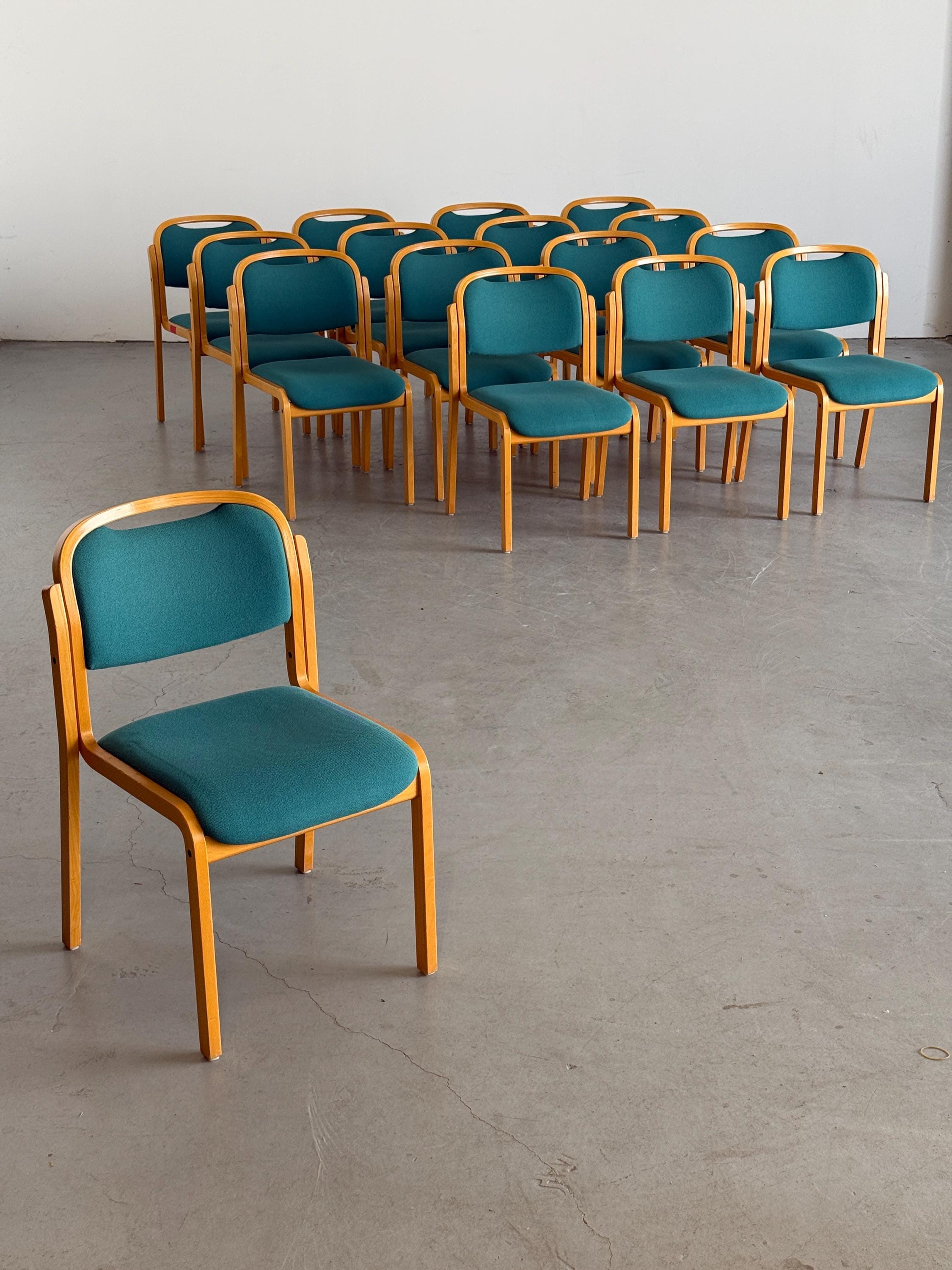 Stackable Side Chairs with Petrol Blue Upholstery by Brunner
