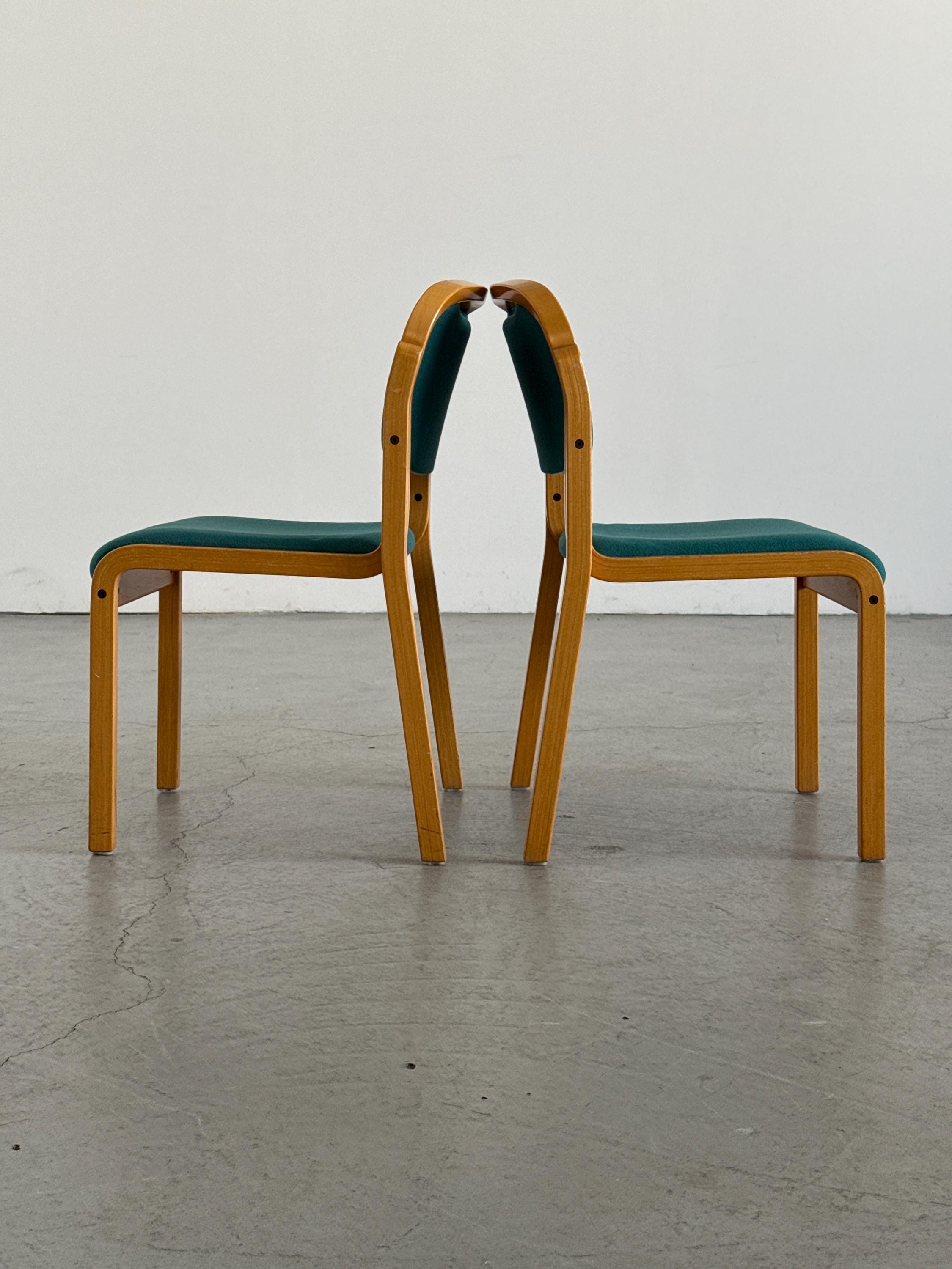 Stackable Side Chairs with Petrol Blue Upholstery by Brunner