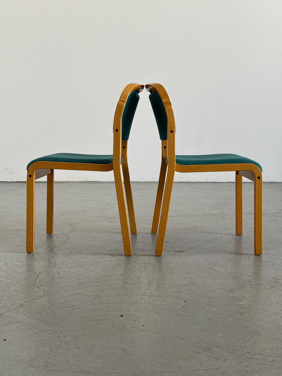 Stackable Side Chairs with Petrol Blue Upholstery by Brunner
