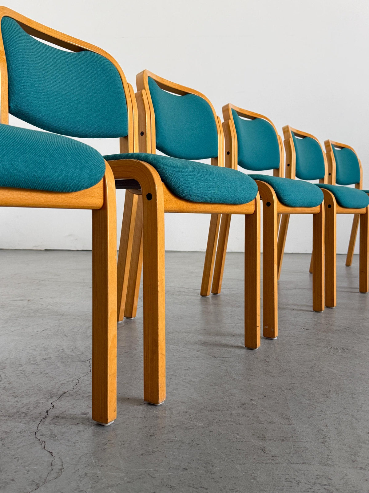 Stackable Side Chairs with Petrol Blue Upholstery by Brunner