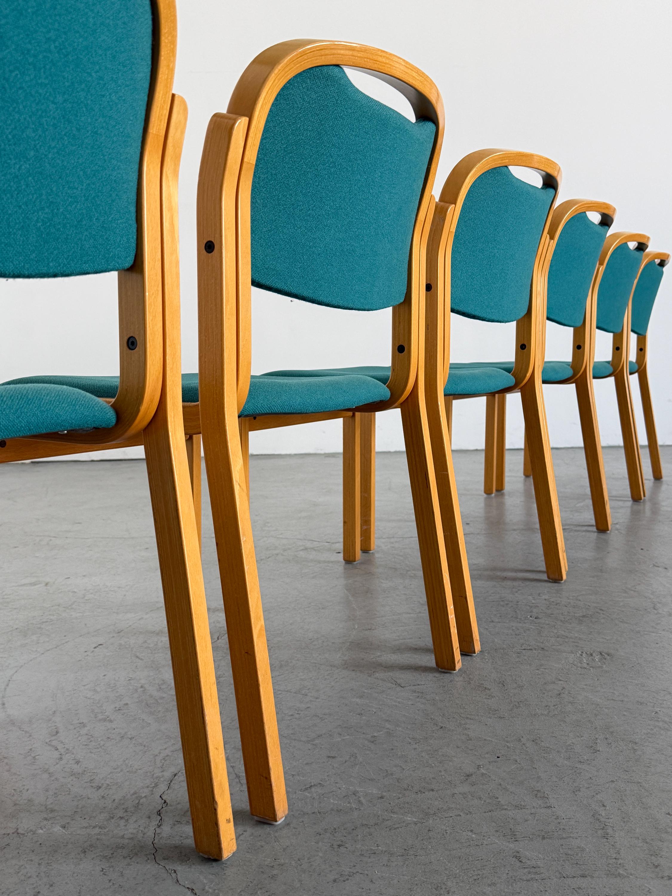 Stackable Side Chairs with Petrol Blue Upholstery by Brunner