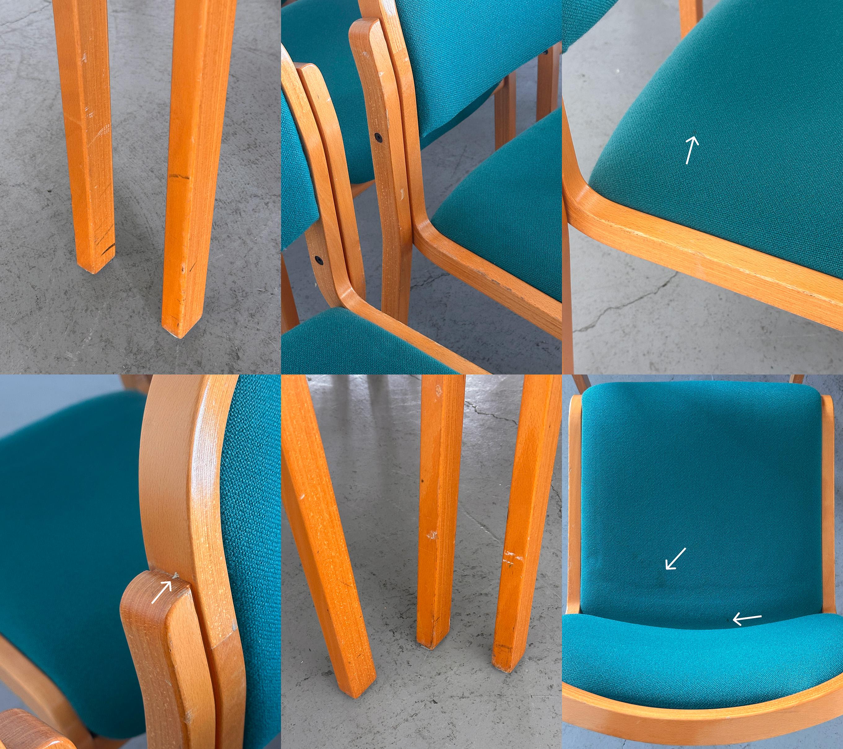 Stackable Side Chairs with Petrol Blue Upholstery by Brunner