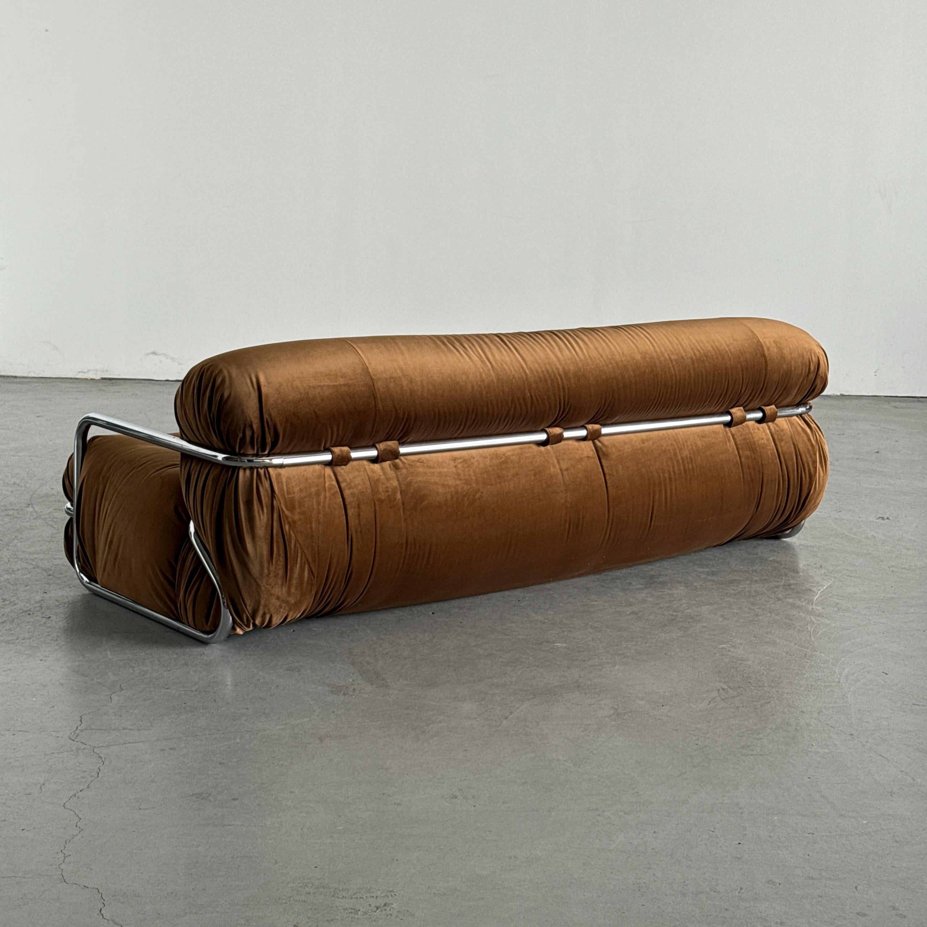 Tufted Chromed Tubular Steel Sofa by Mario Sabot