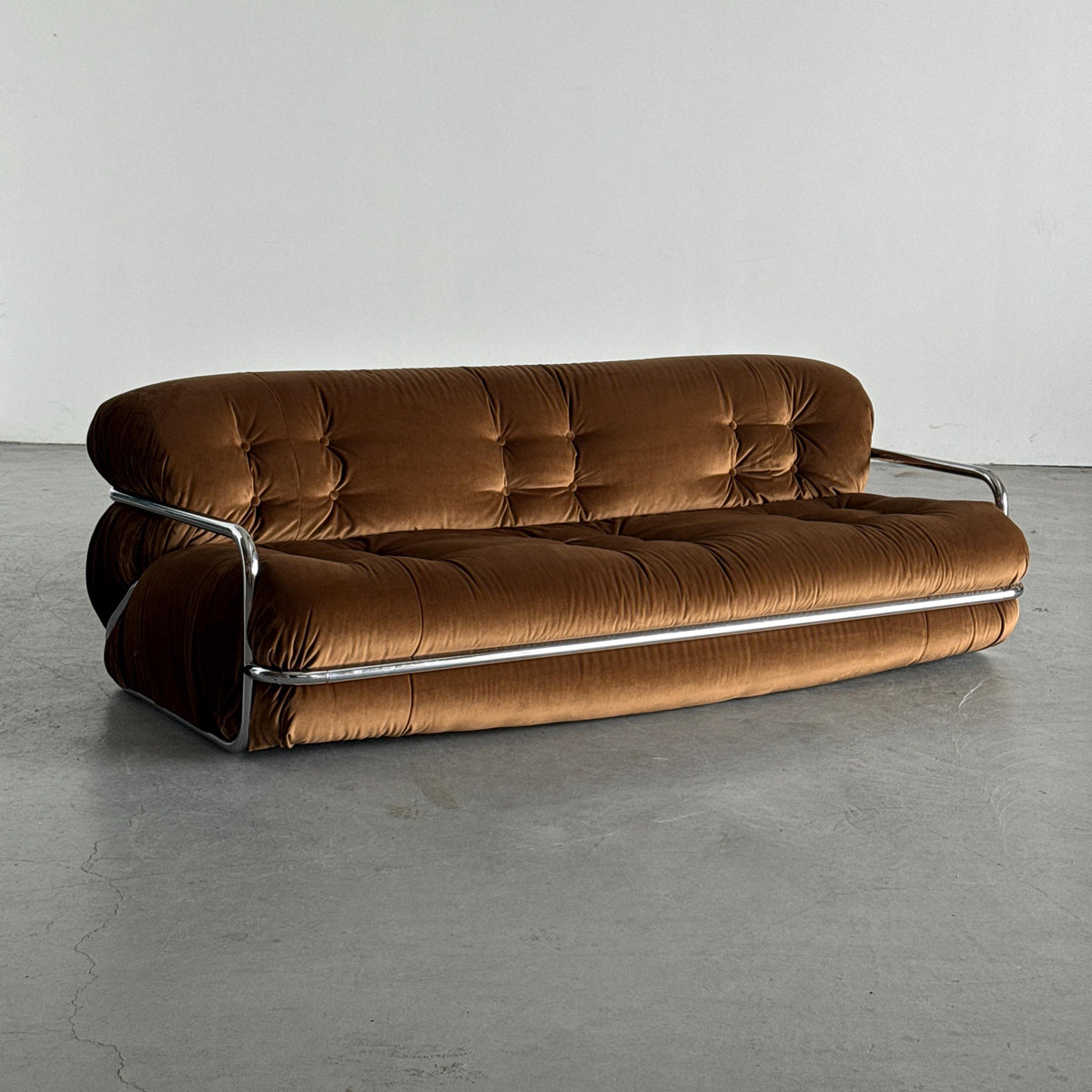 Tufted Chromed Tubular Steel Sofa by Mario Sabot