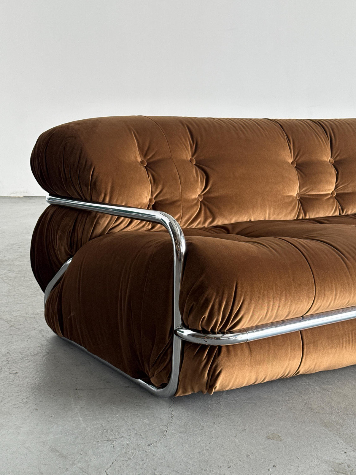 Tufted Chromed Tubular Steel Sofa by Mario Sabot