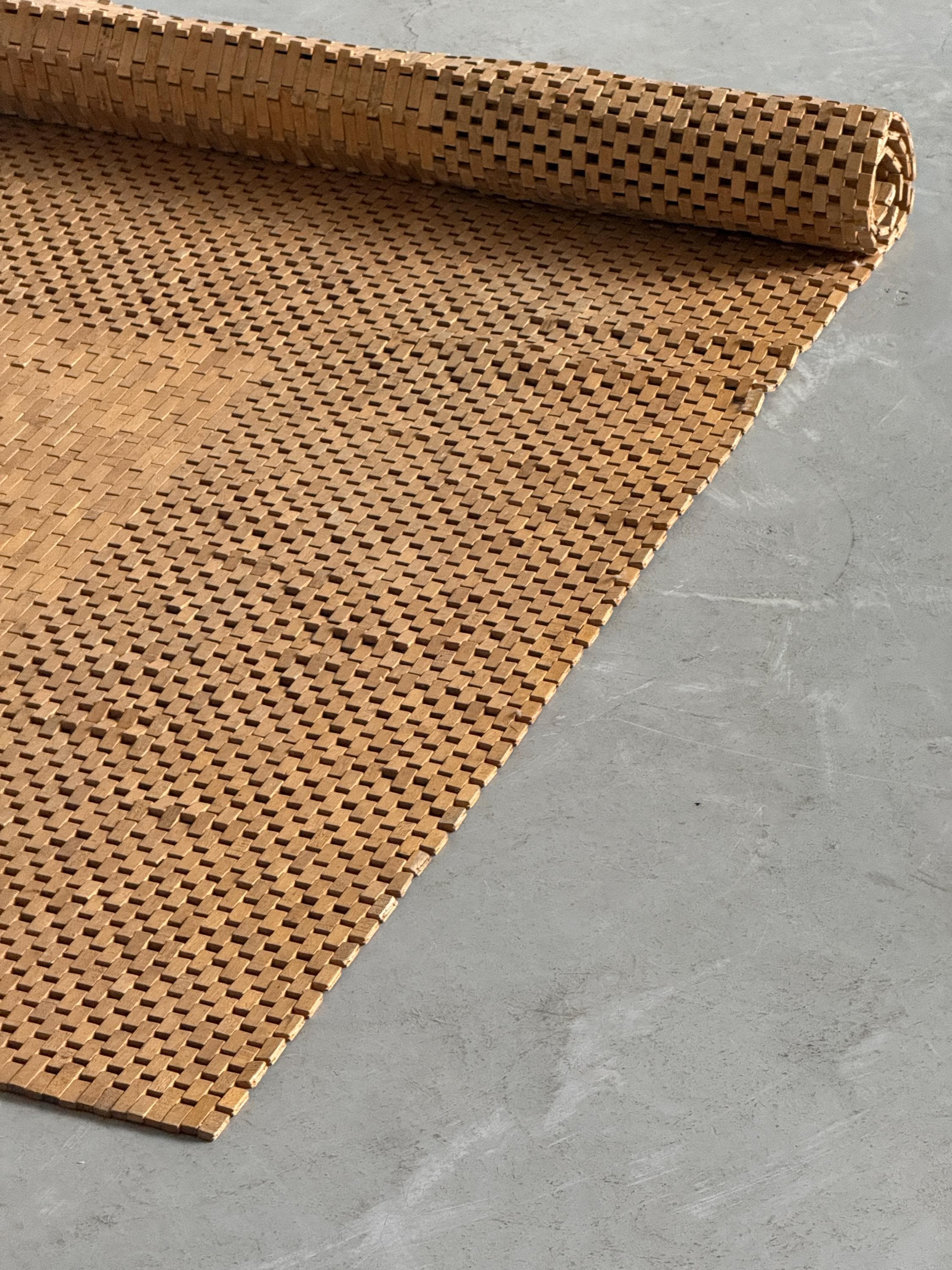 Geometric Woven Wooden Rug