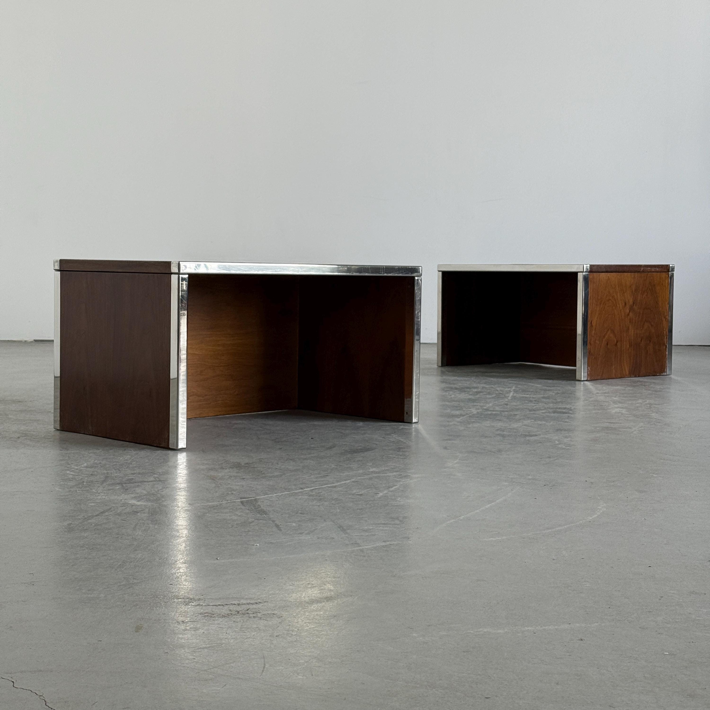 Wood and Chrome Side Tables or Bedside Tables