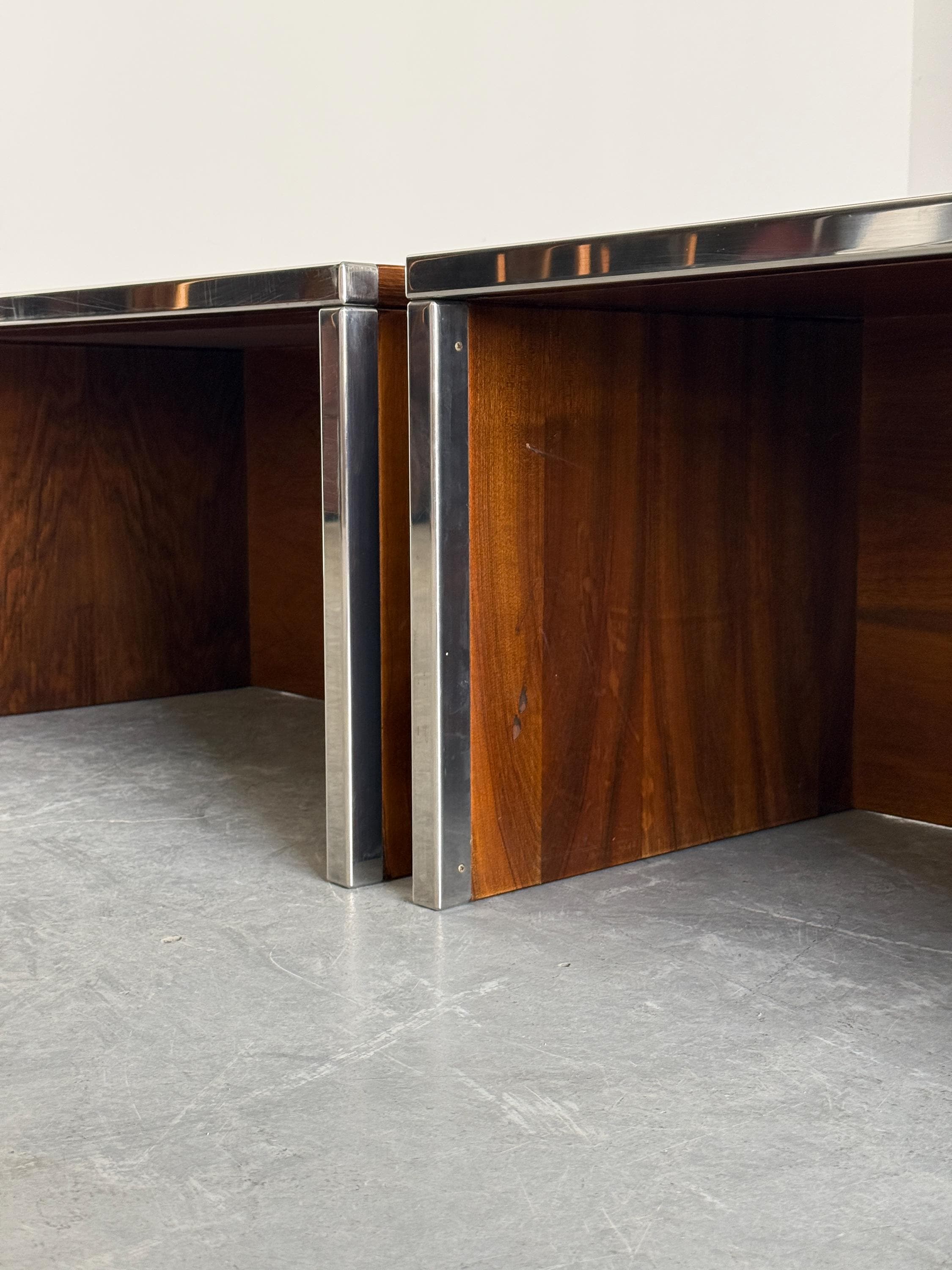 Wood and Chrome Side Tables or Bedside Tables