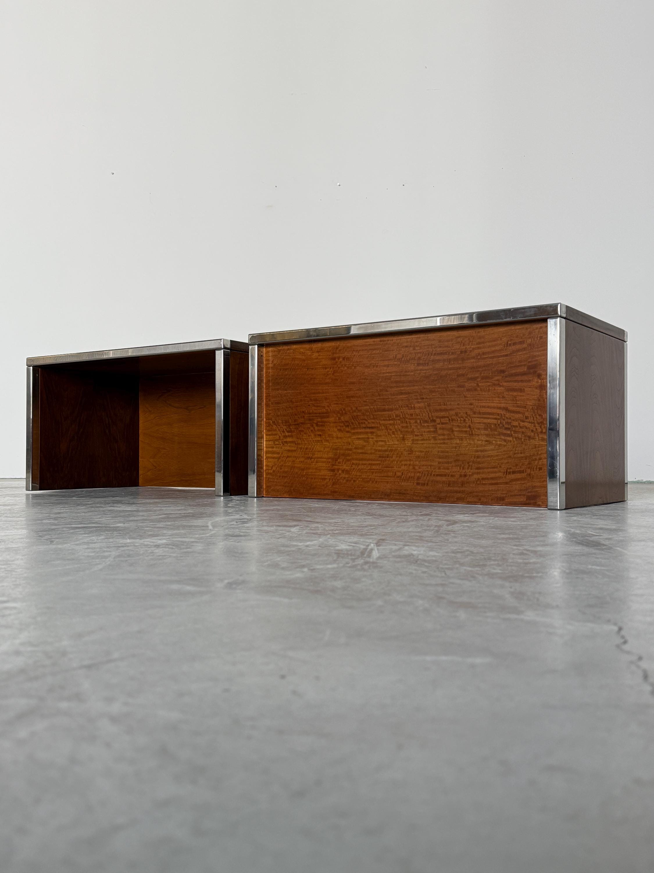 Wood and Chrome Side Tables or Bedside Tables