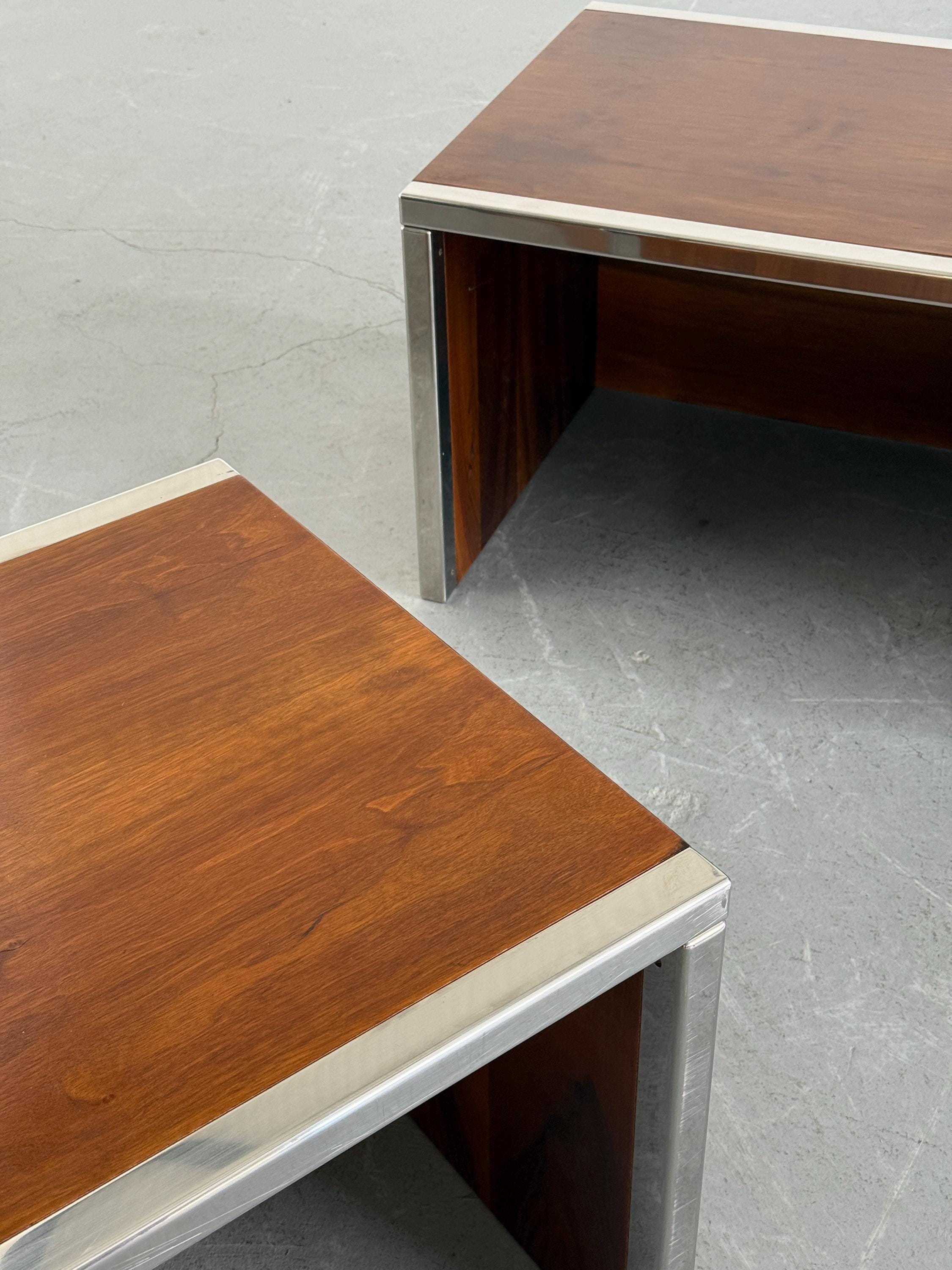 Wood and Chrome Side Tables or Bedside Tables