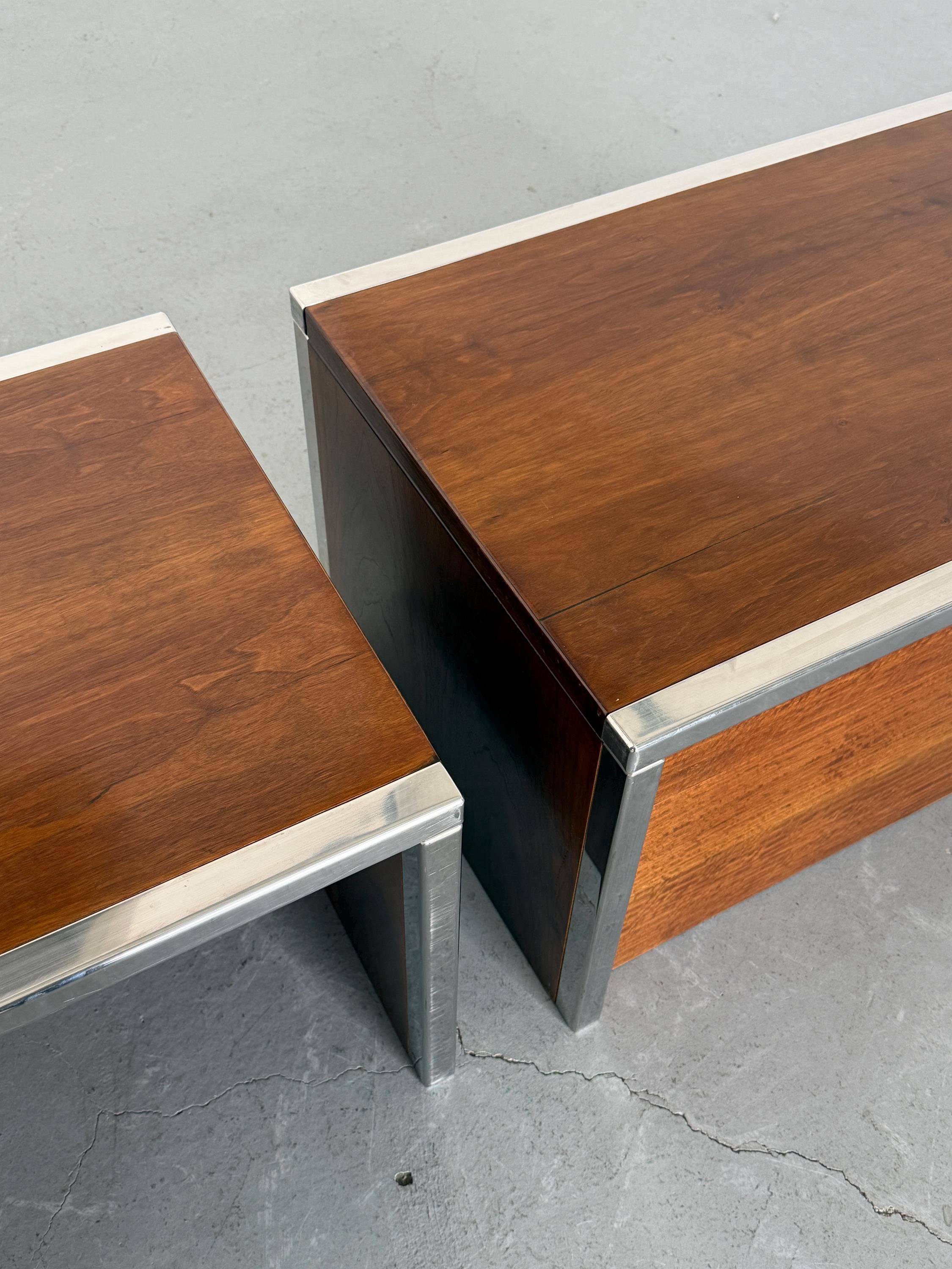 Wood and Chrome Side Tables or Bedside Tables