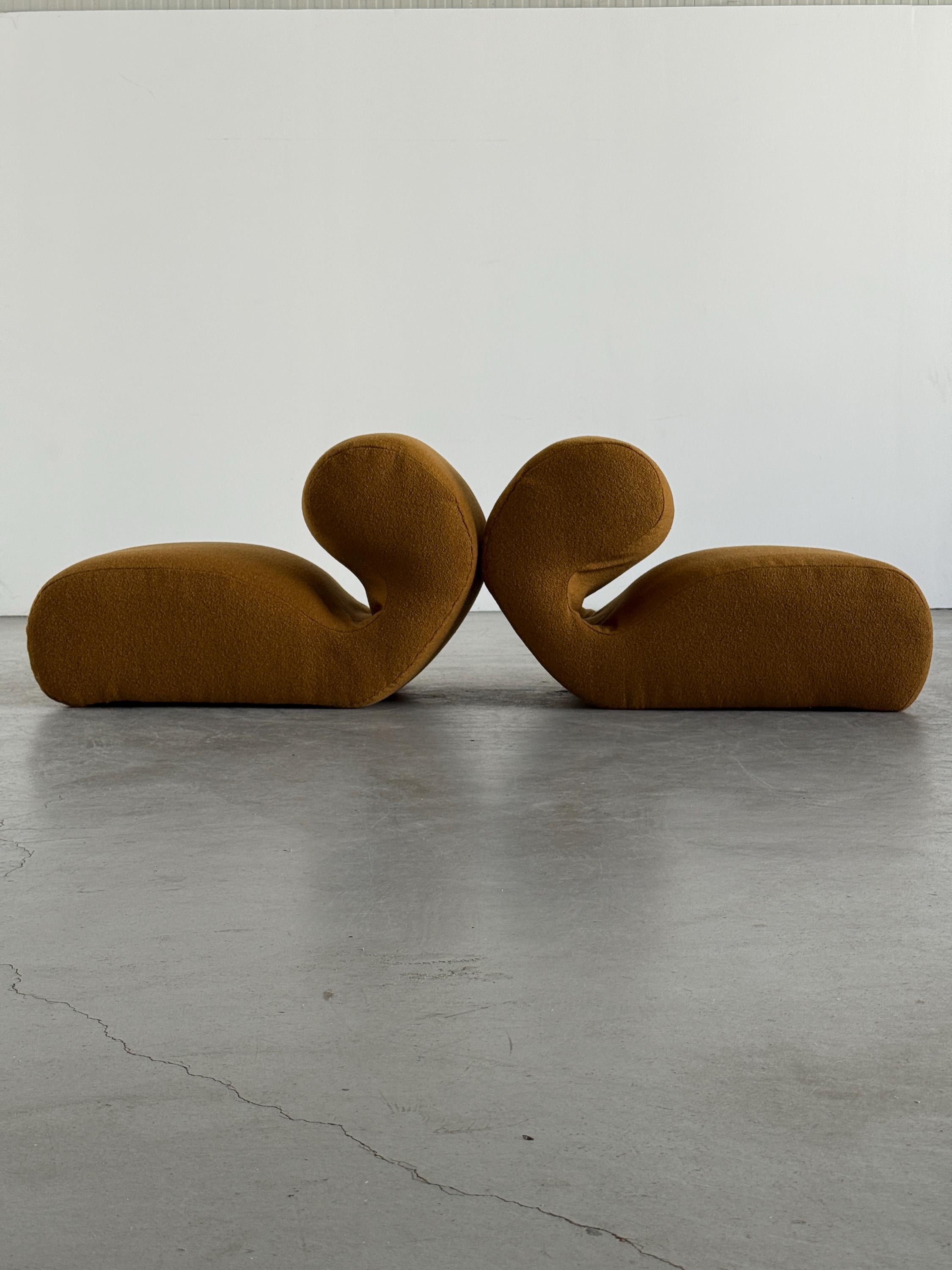 Sculptural Lounge Chairs in Ochre Bouclé