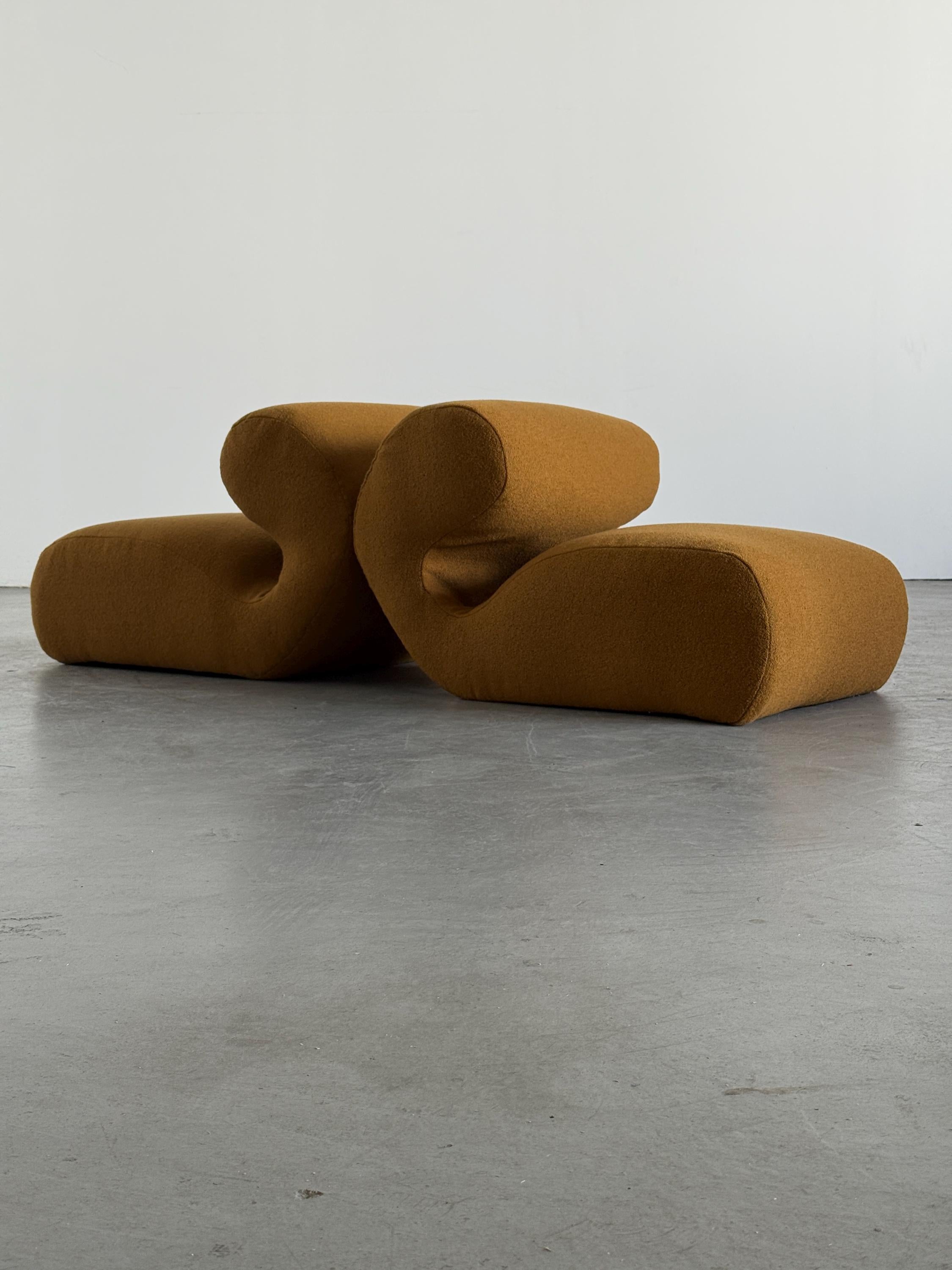Sculptural Lounge Chairs in Ochre Bouclé