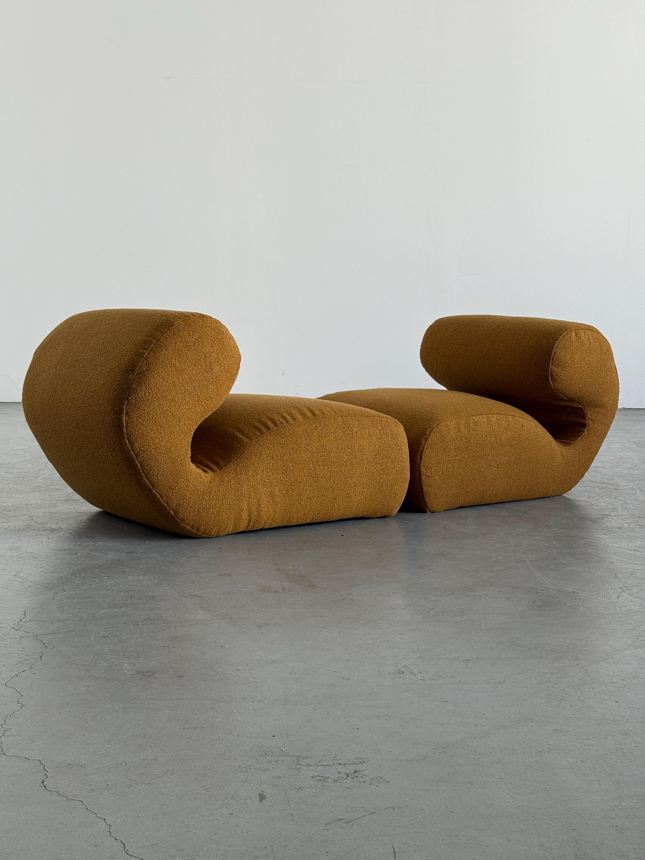 Sculptural Lounge Chairs in Ochre Bouclé