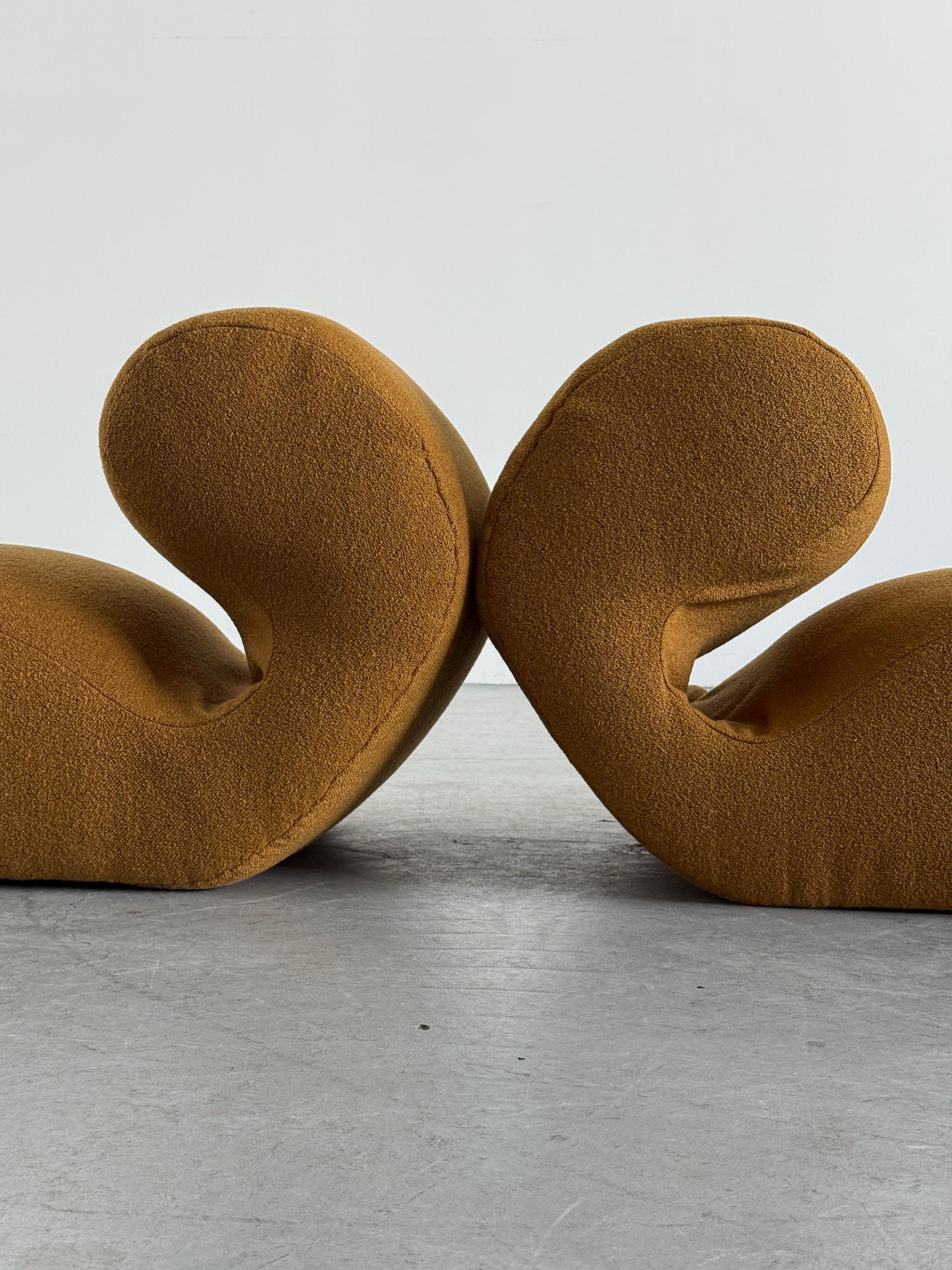 Sculptural Lounge Chairs in Ochre Bouclé