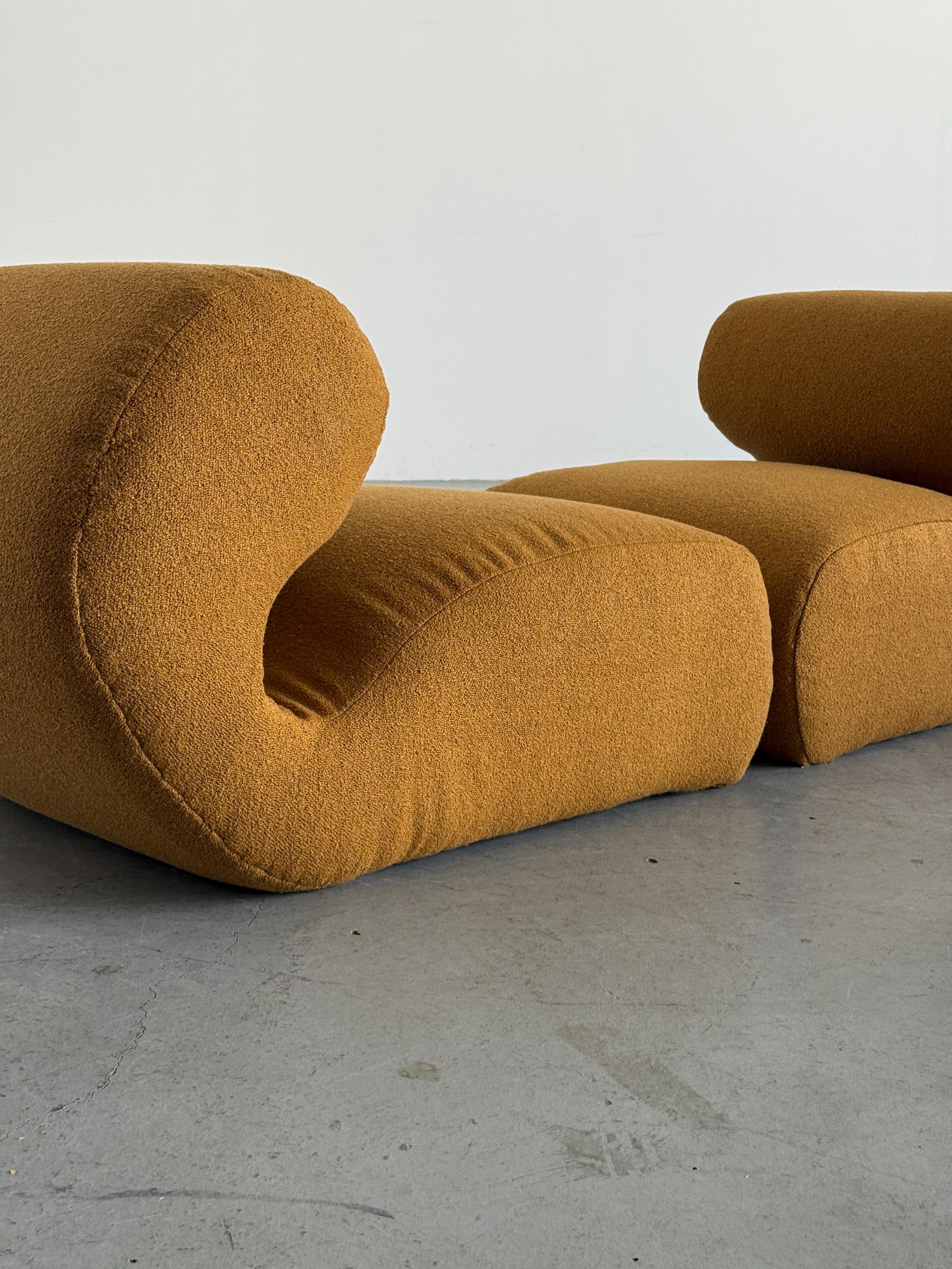 Sculptural Lounge Chairs in Ochre Bouclé