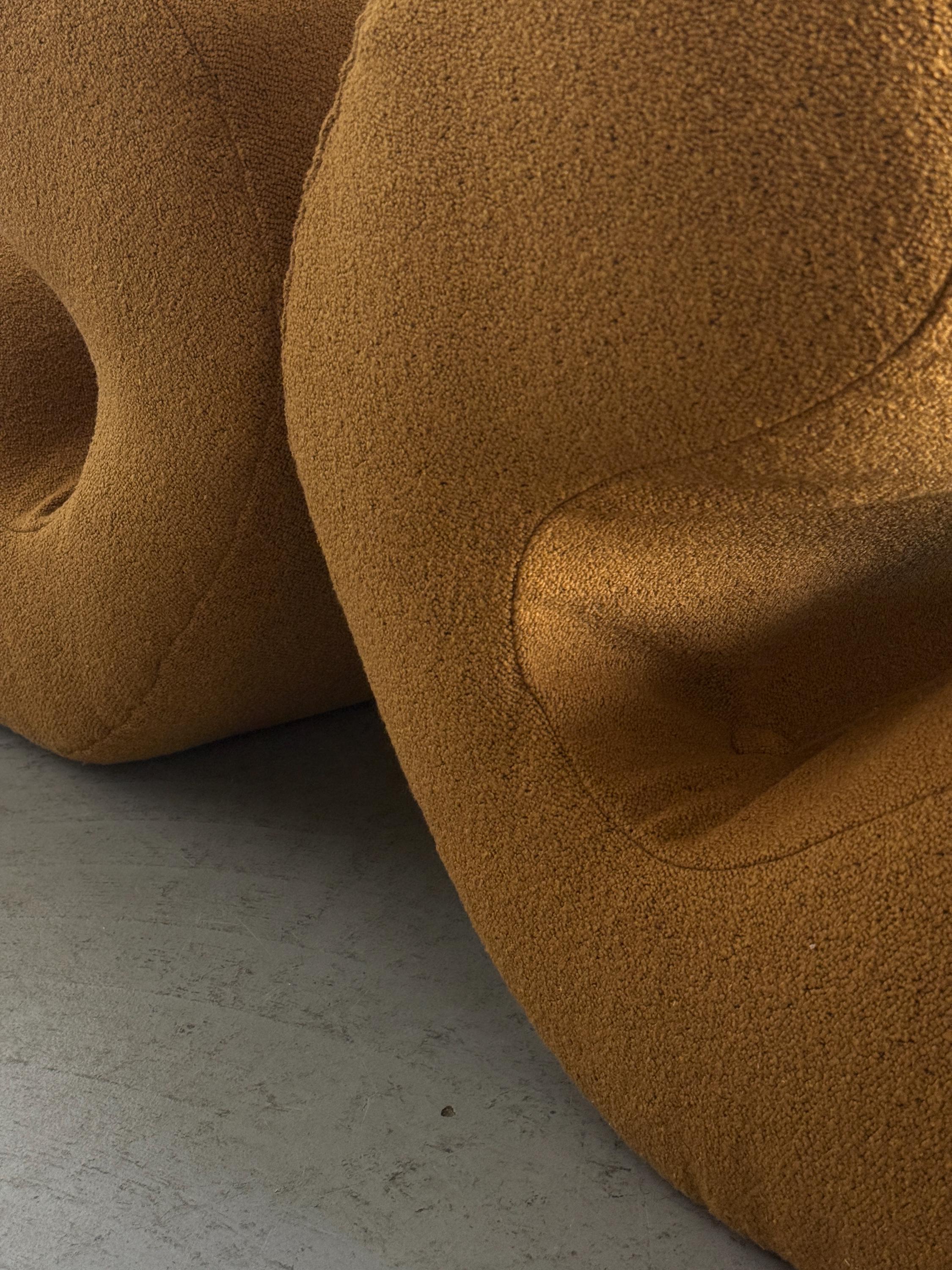 Sculptural Lounge Chairs in Ochre Bouclé