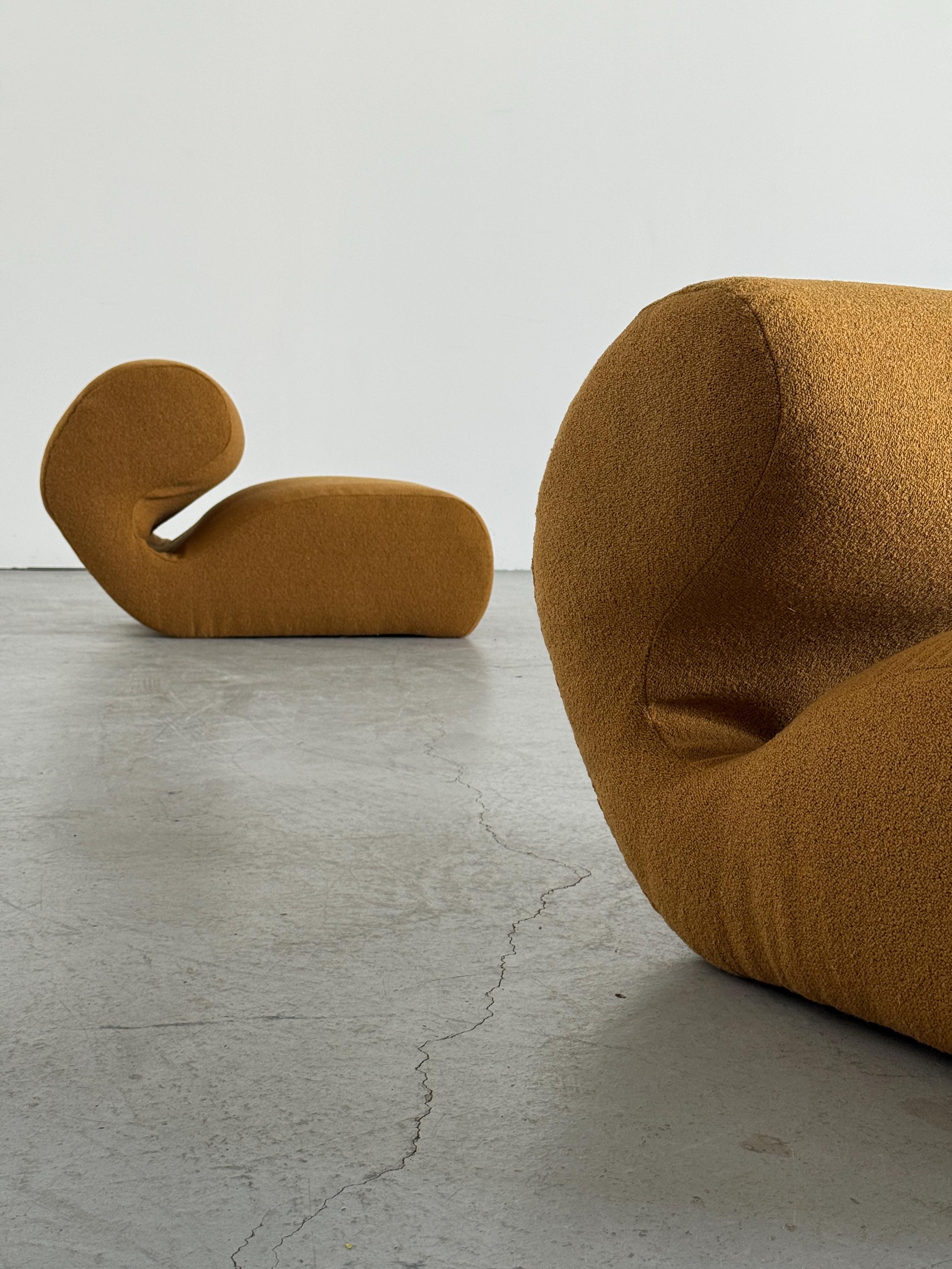 Sculptural Lounge Chairs in Ochre Bouclé