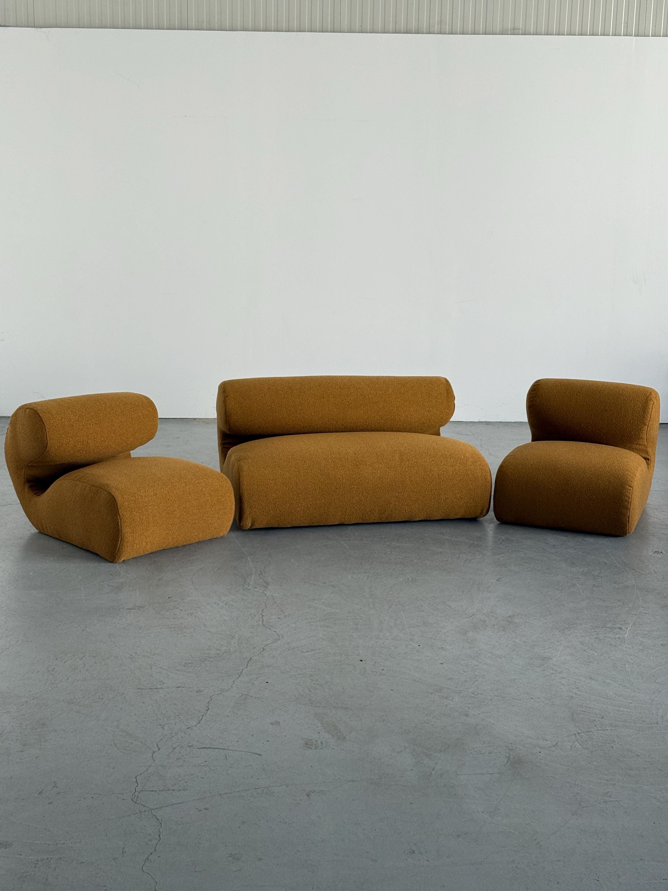 Sculptural Sofa in Ochre Bouclé