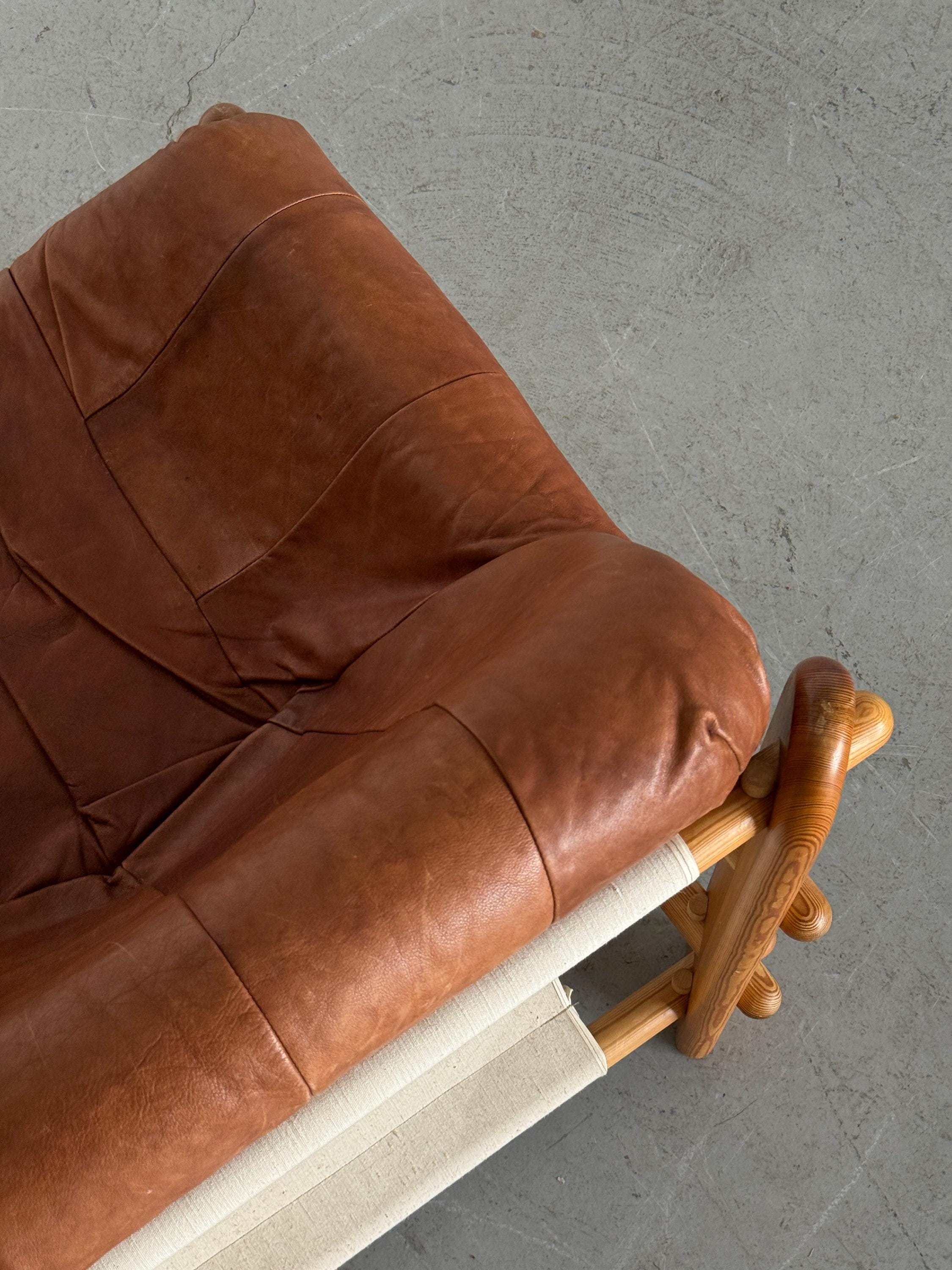 Brutalist Pine Sling Lounge Chair