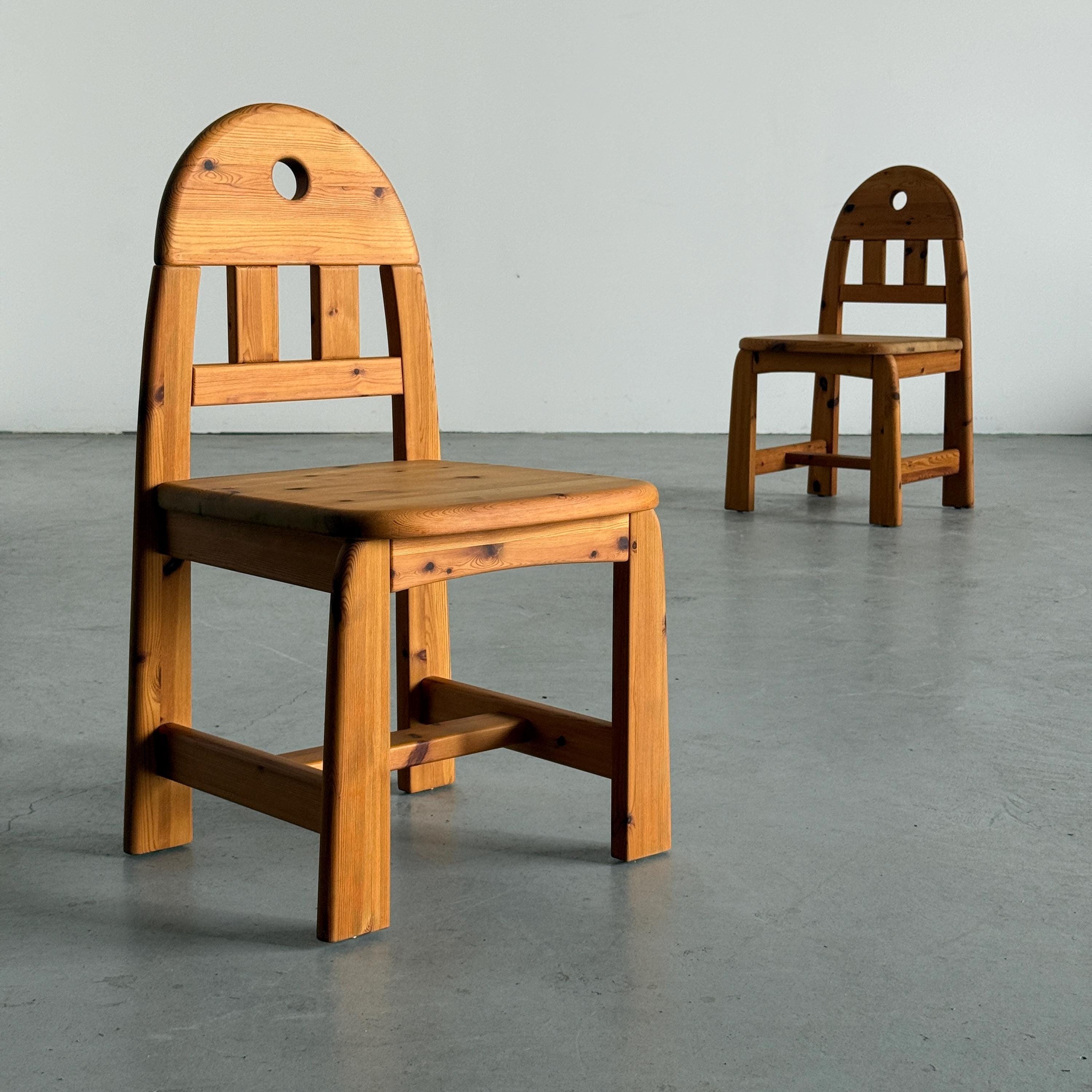 Brutalist Solid Pine Dining Chairs by Wasa Möbler