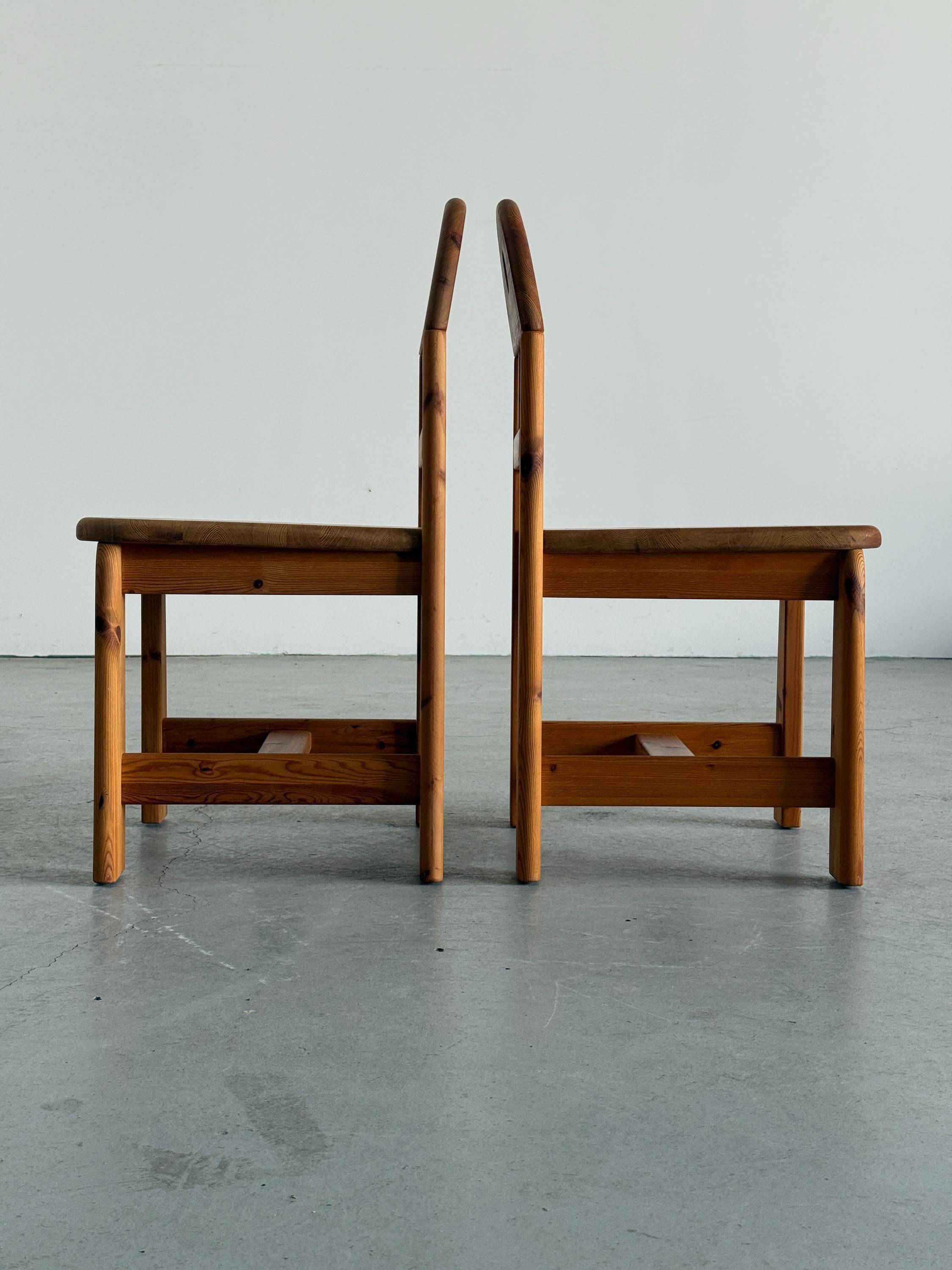Brutalist Solid Pine Dining Chairs by Wasa Möbler