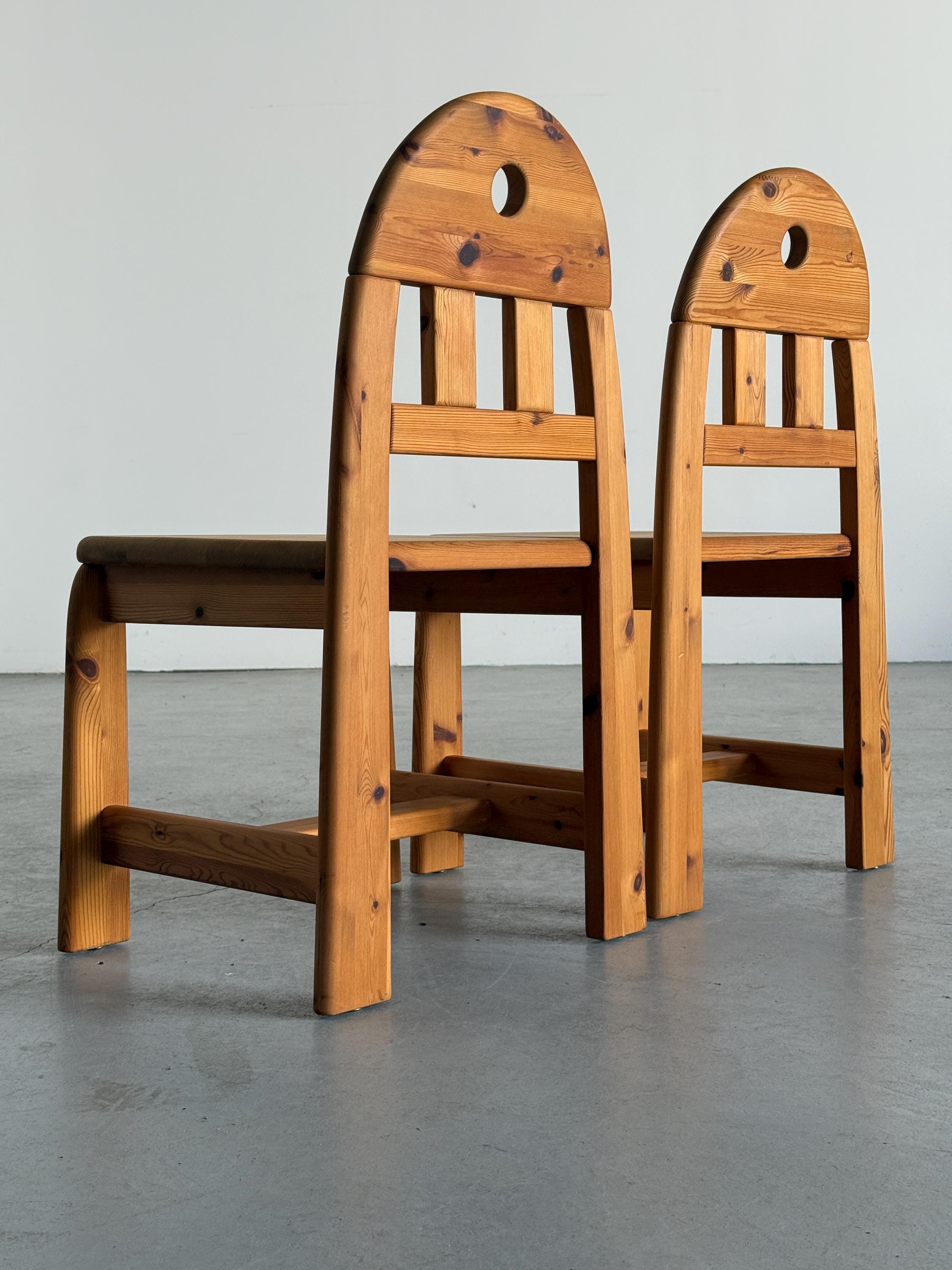 Brutalist Solid Pine Dining Chairs by Wasa Möbler