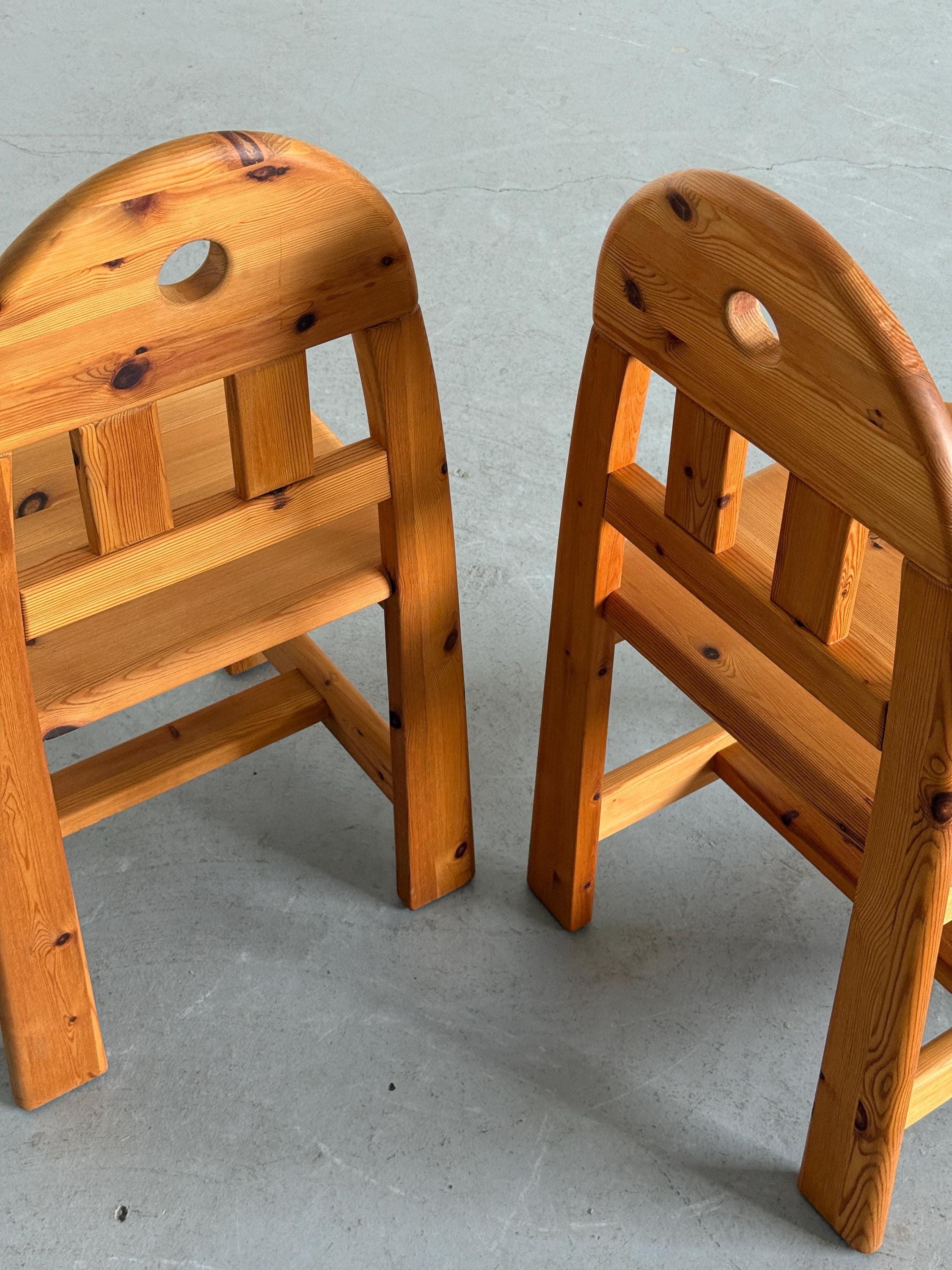 Brutalist Solid Pine Dining Chairs by Wasa Möbler