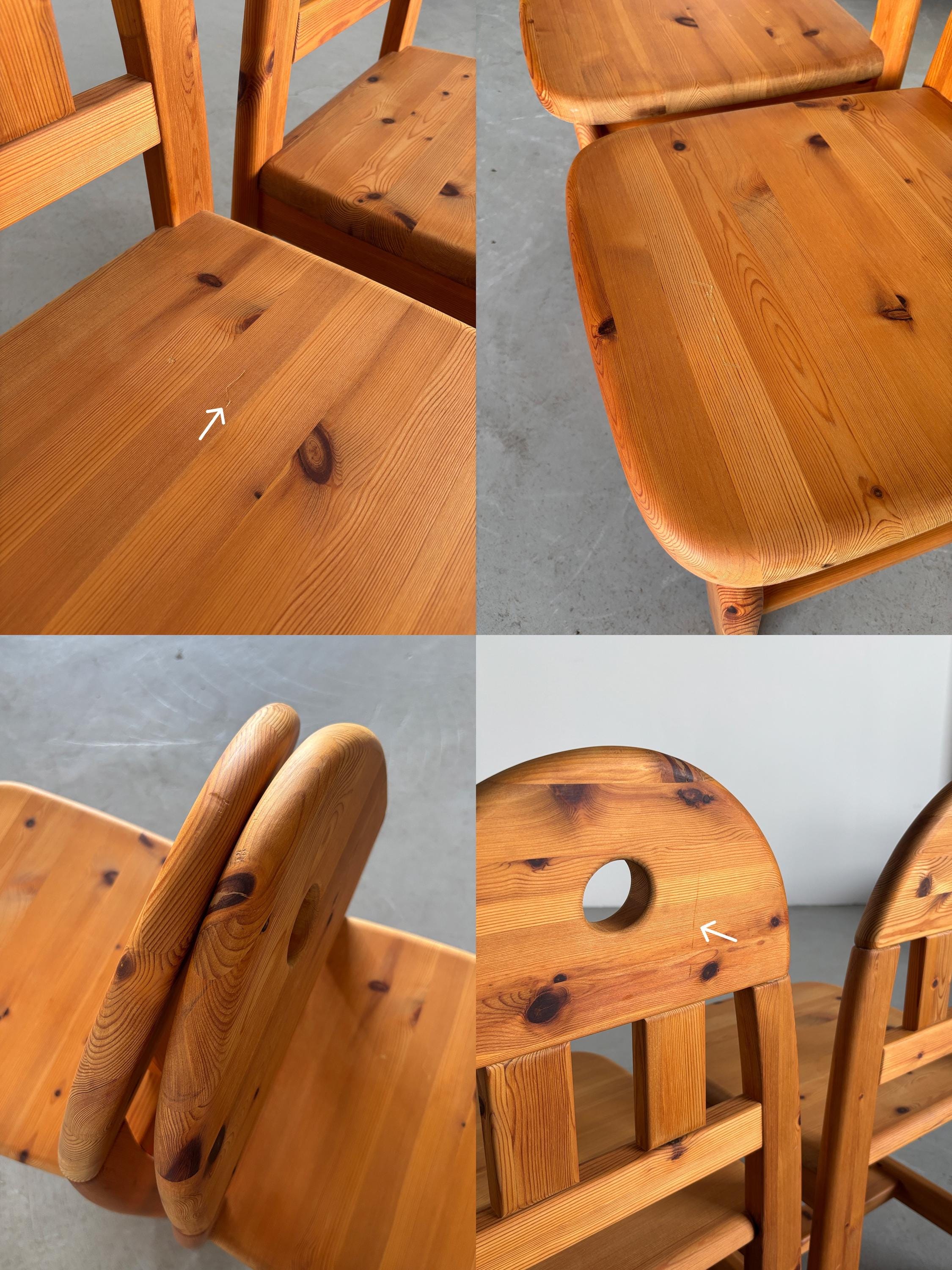 Brutalist Solid Pine Dining Chairs by Wasa Möbler