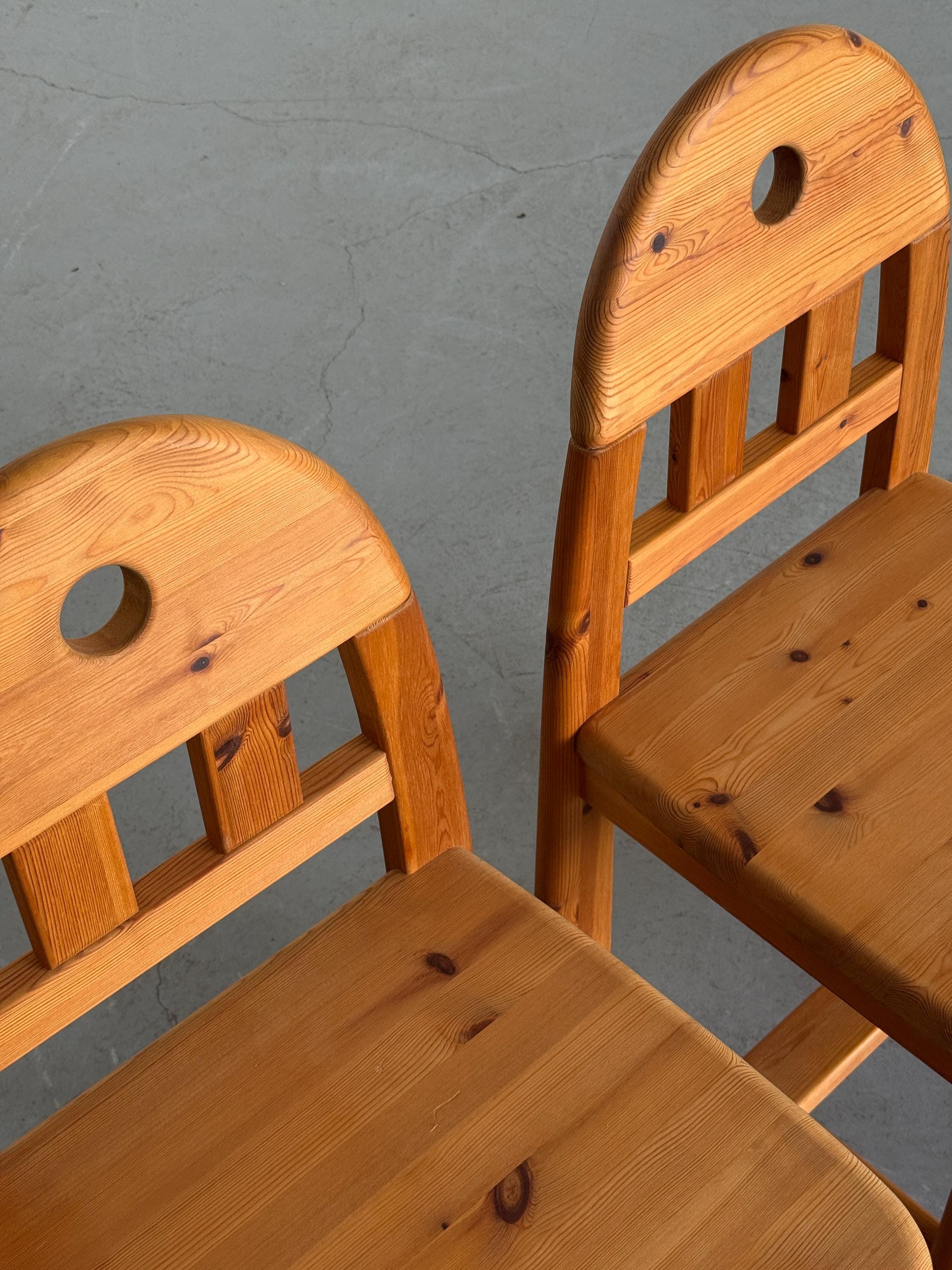 Brutalist Solid Pine Dining Chairs by Wasa Möbler