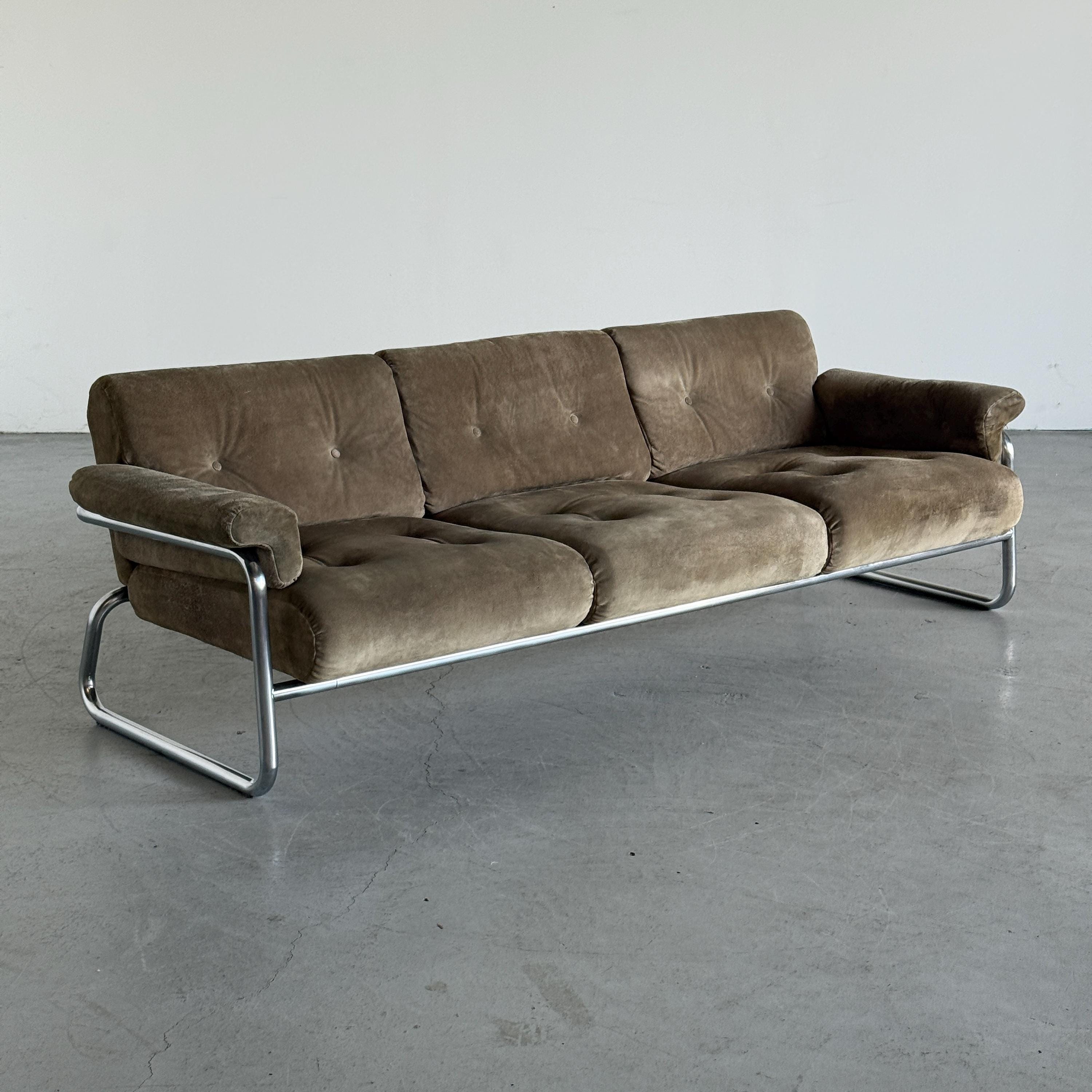 Three-Seat Sofa with Tufted Suede Upholstery