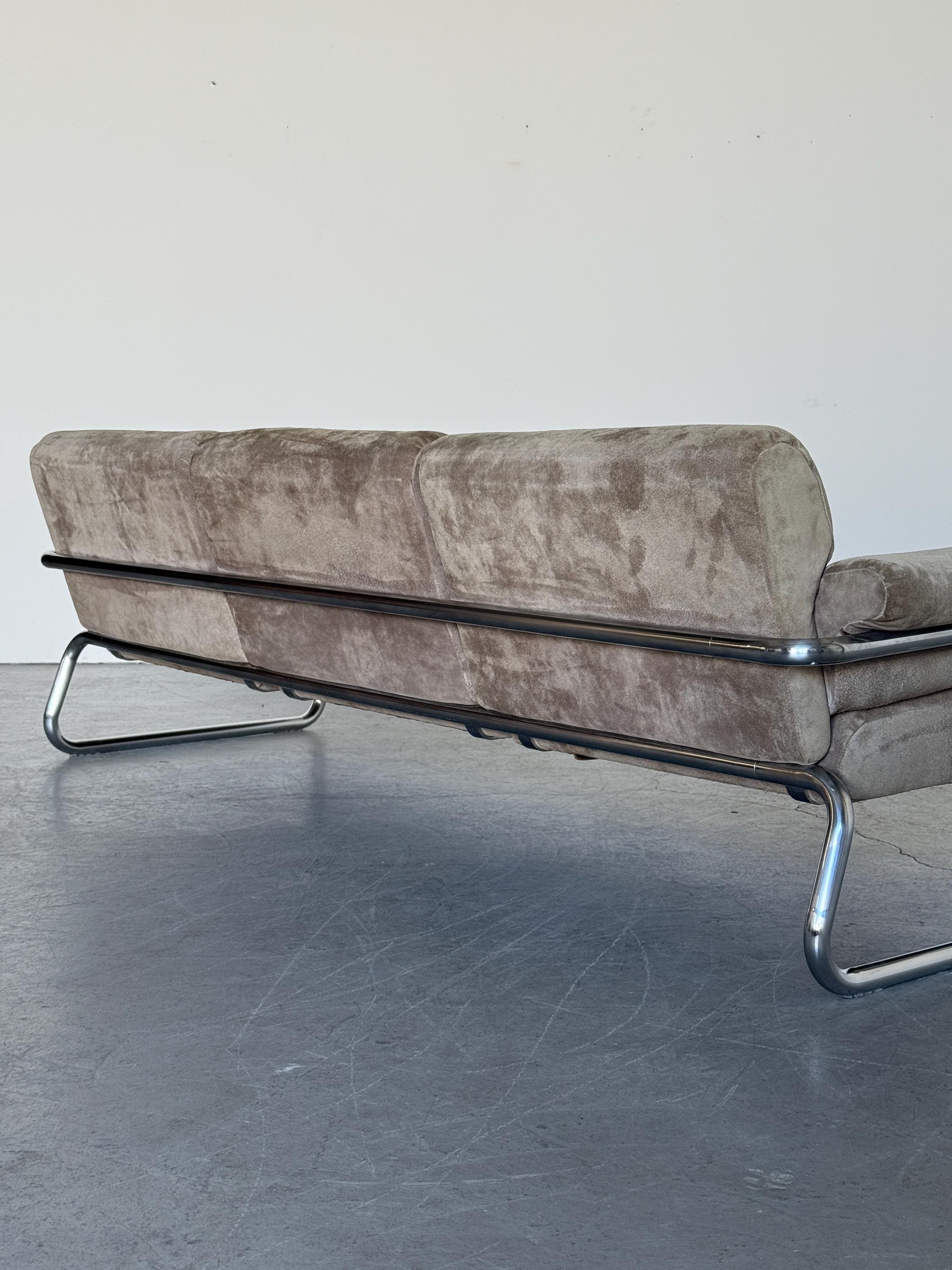 Three-Seat Sofa with Tufted Suede Upholstery