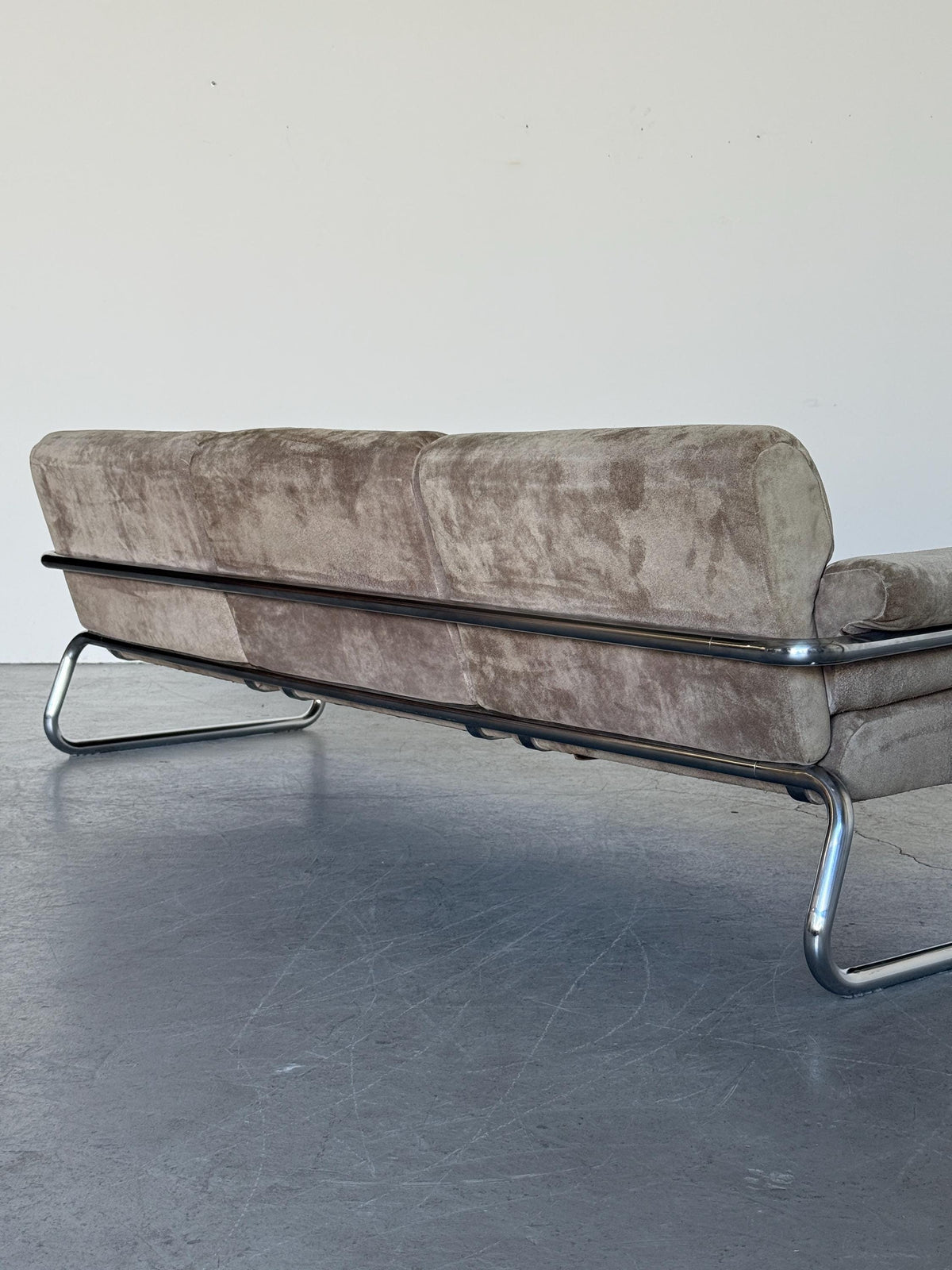 Three-Seat Sofa with Tufted Suede Upholstery