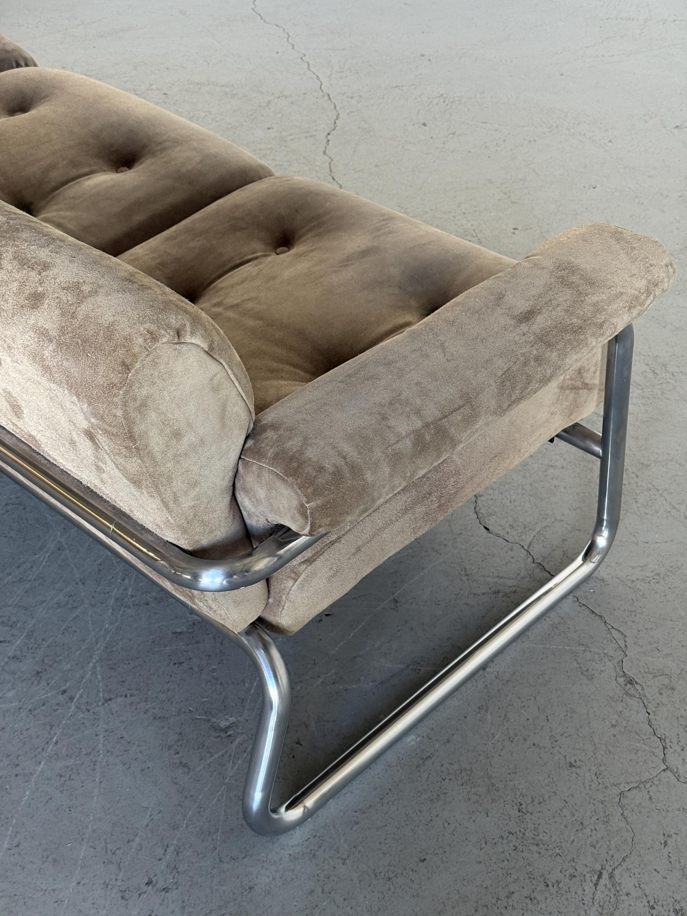Three-Seat Sofa with Tufted Suede Upholstery