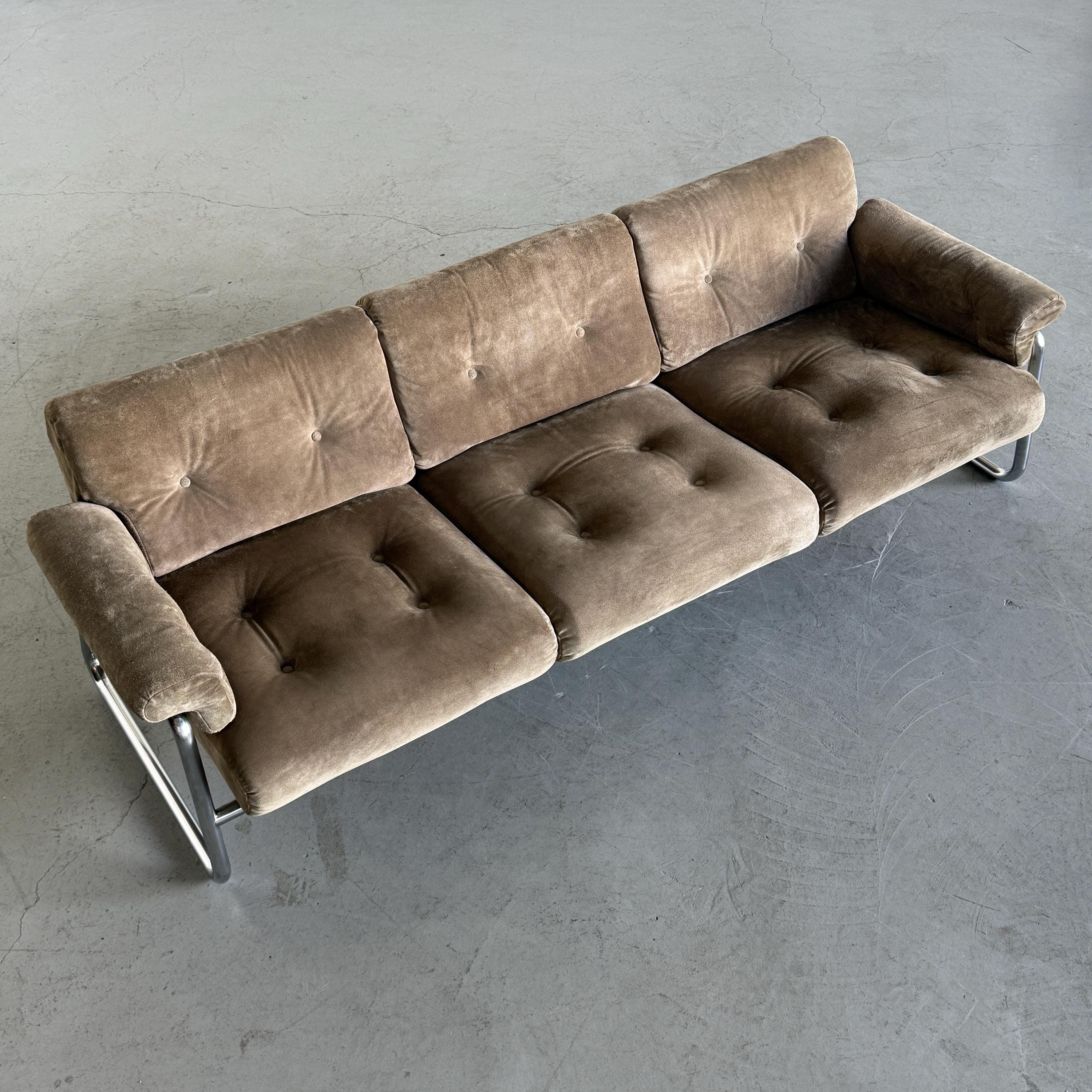 Three-Seat Sofa with Tufted Suede Upholstery