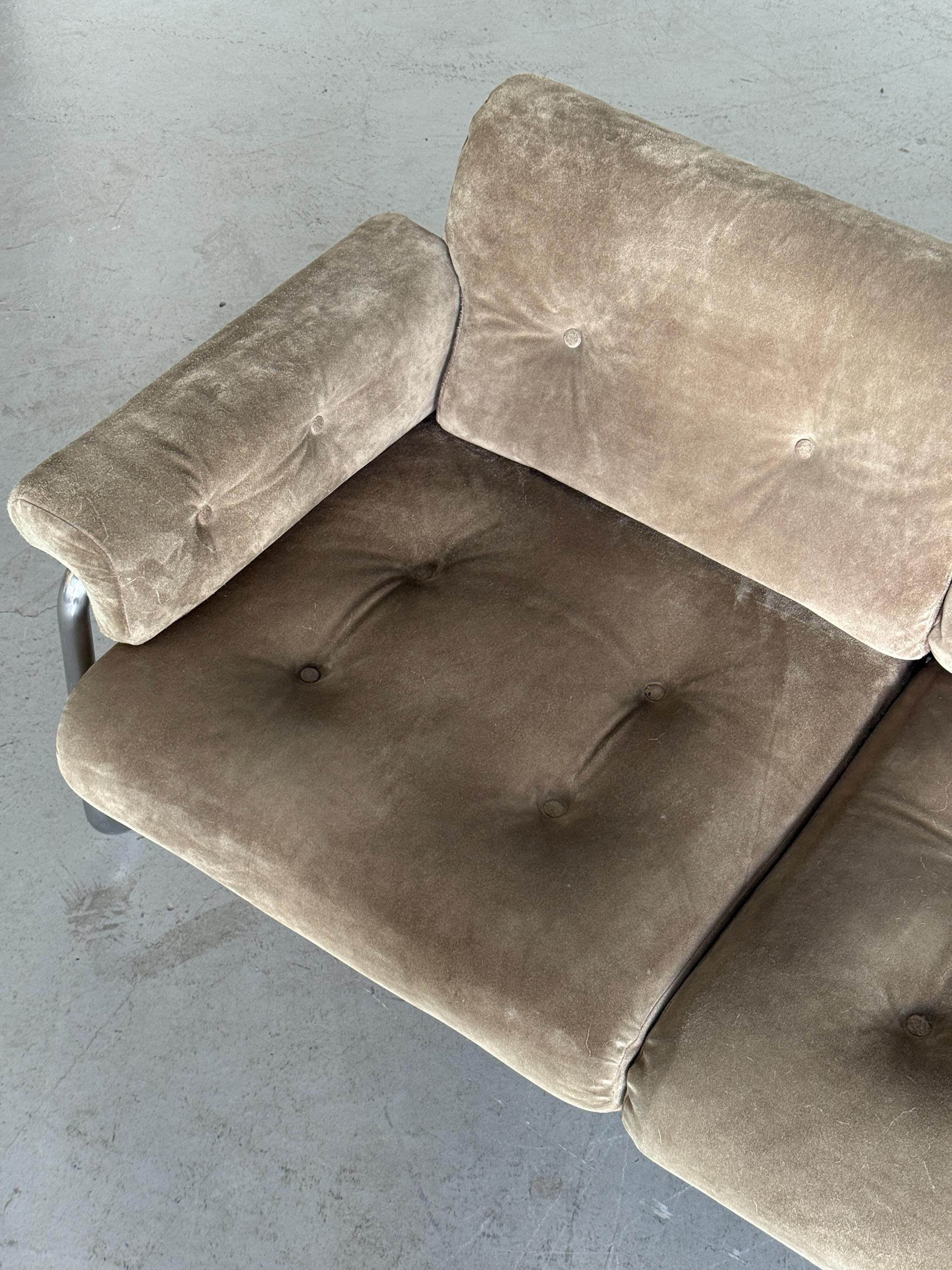 Three-Seat Sofa with Tufted Suede Upholstery