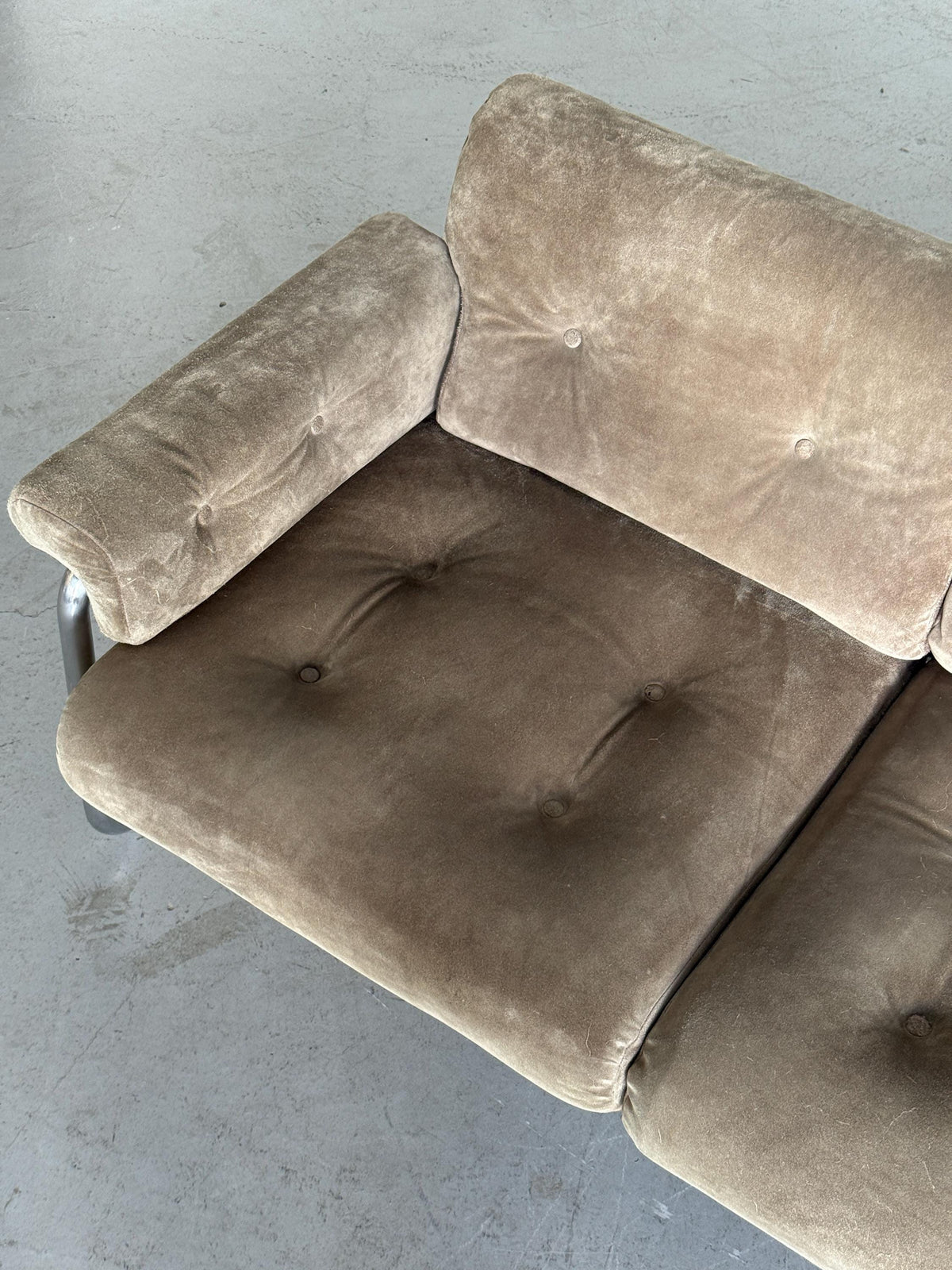 Three-Seat Sofa with Tufted Suede Upholstery