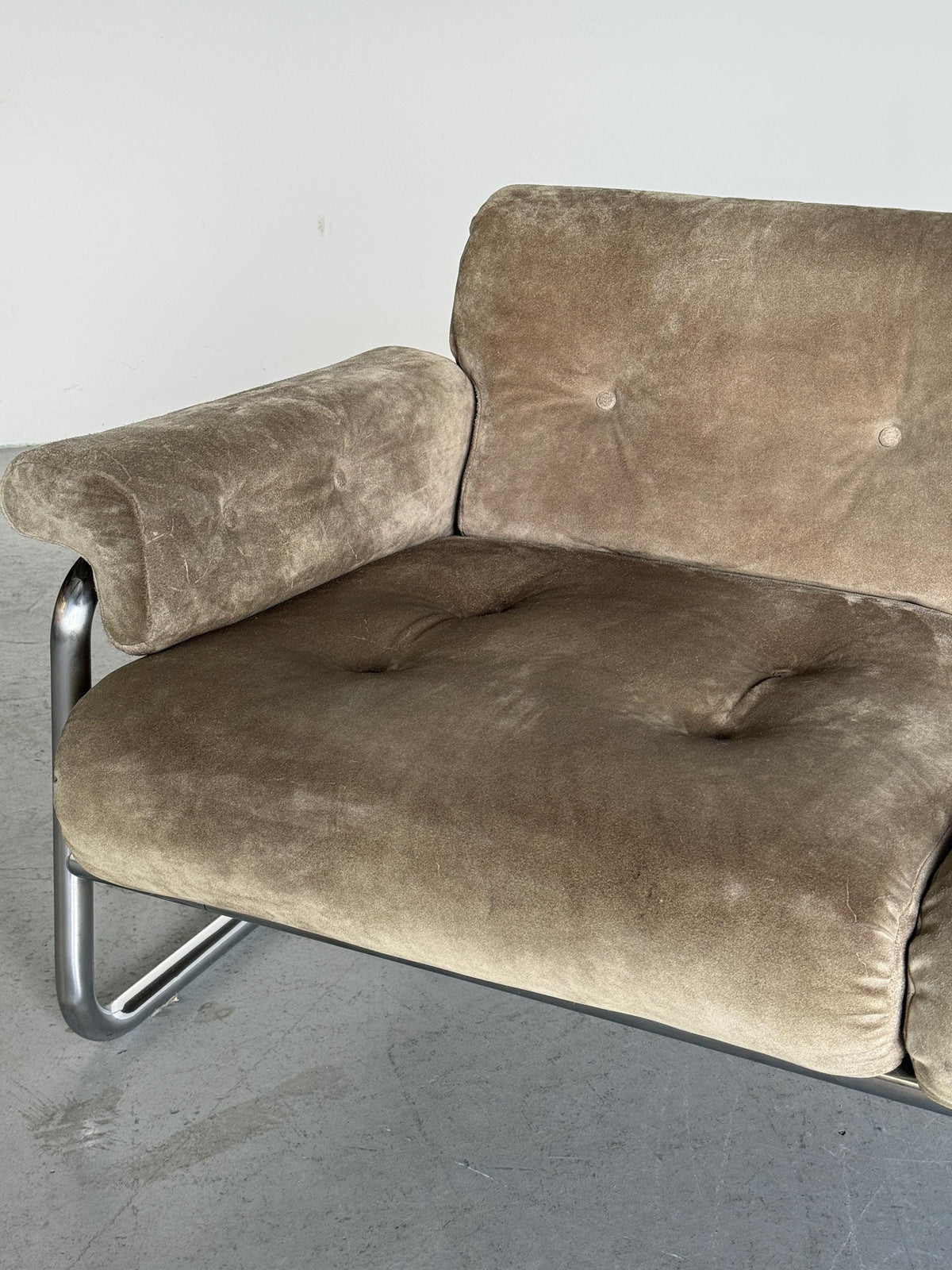 Three-Seat Sofa with Tufted Suede Upholstery