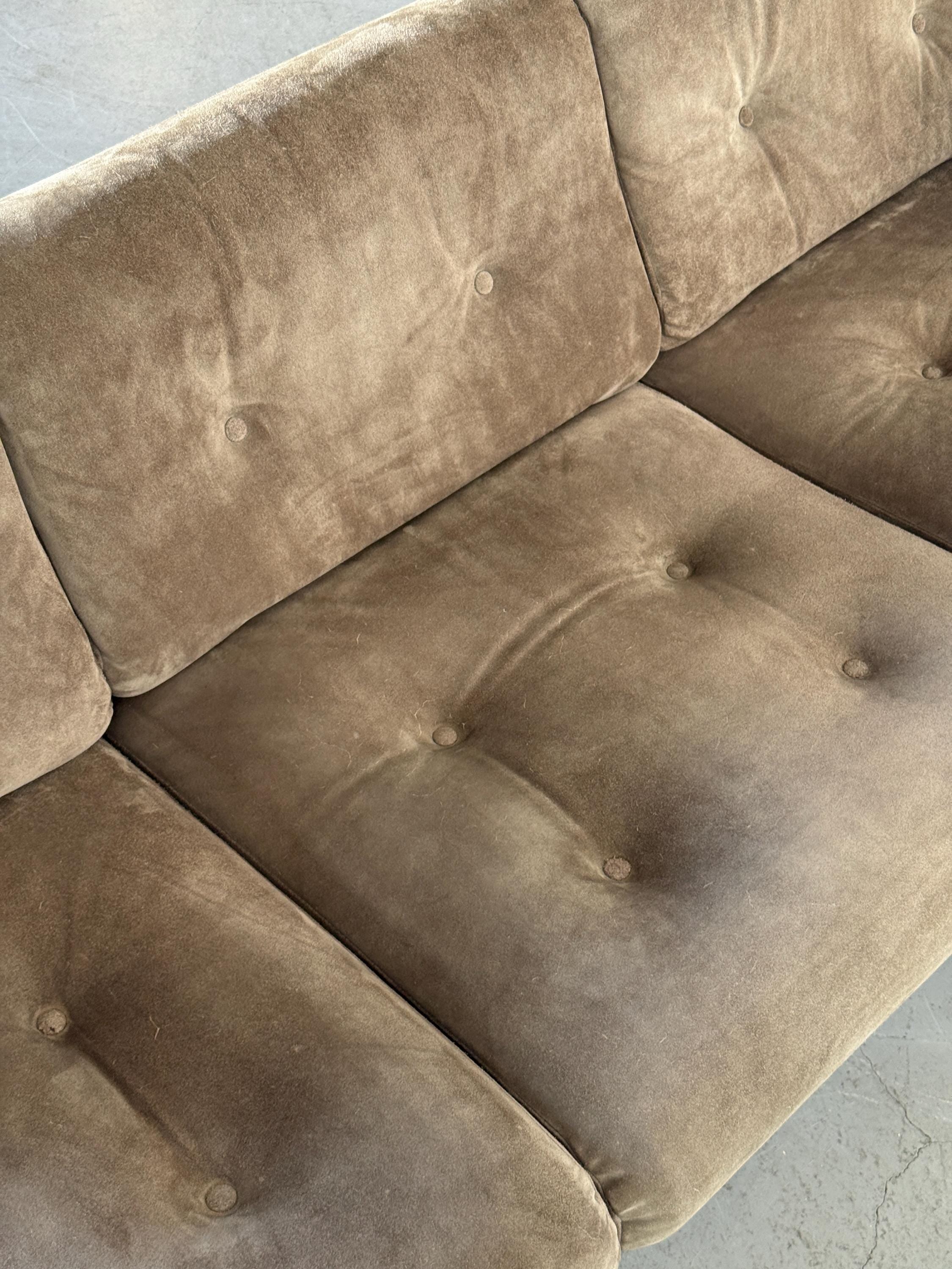 Three-Seat Sofa with Tufted Suede Upholstery