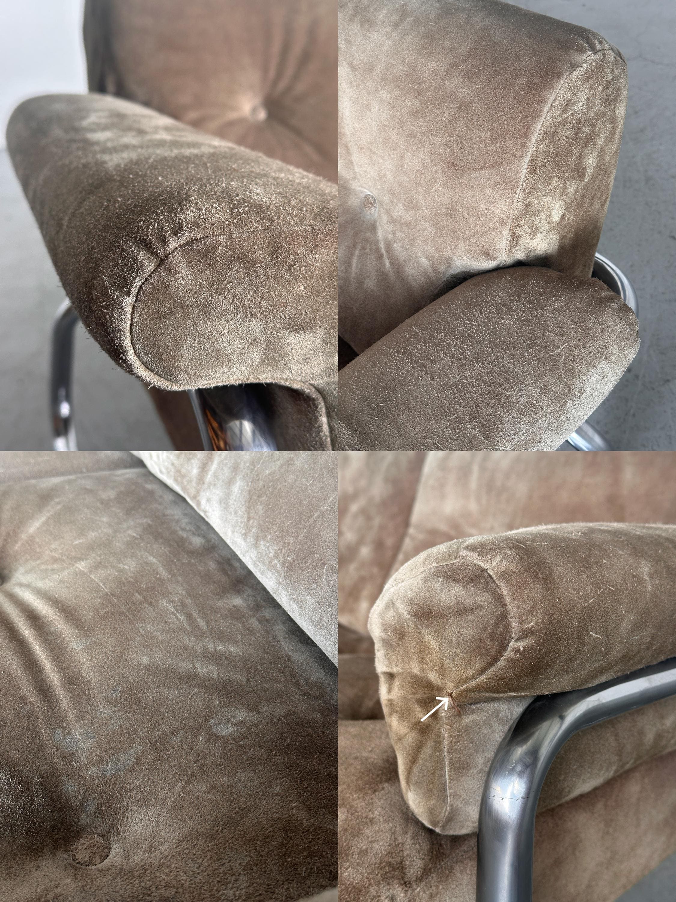 Three-Seat Sofa with Tufted Suede Upholstery