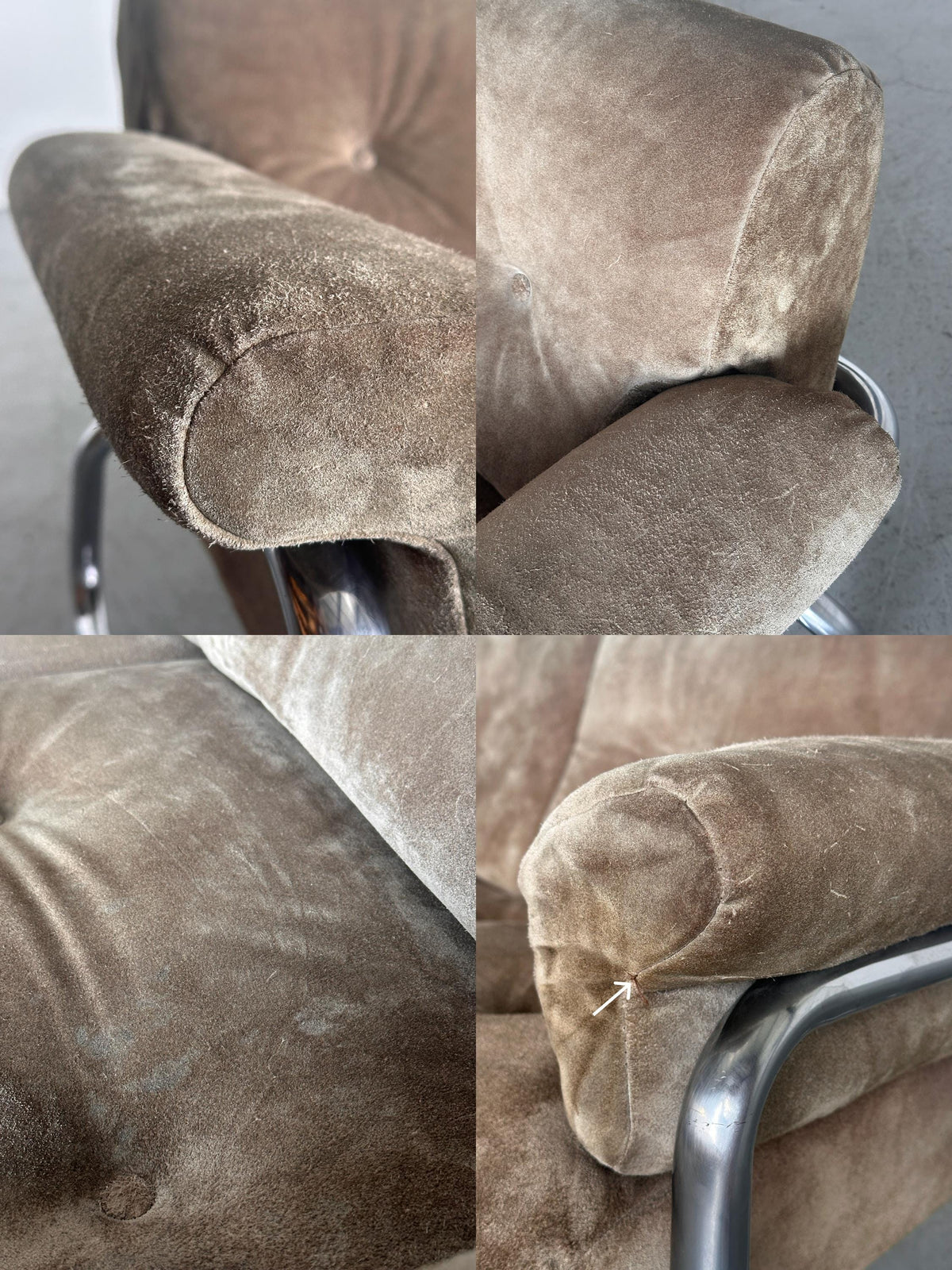 Three-Seat Sofa with Tufted Suede Upholstery