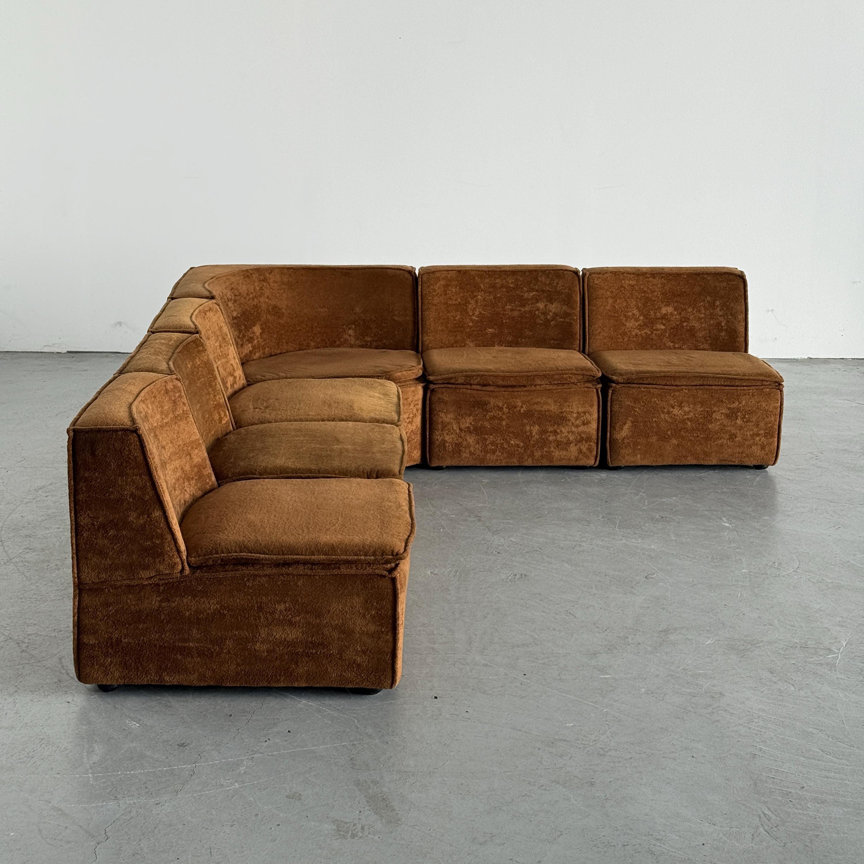 Modular Corner Sofa with Brown Velour Upholstery