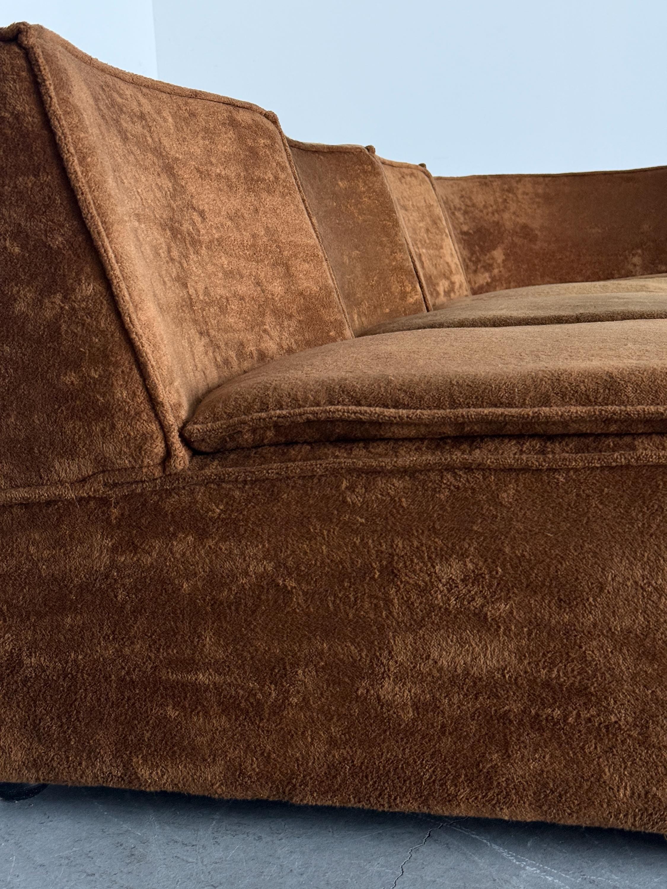 Modular Corner Sofa with Brown Velour Upholstery