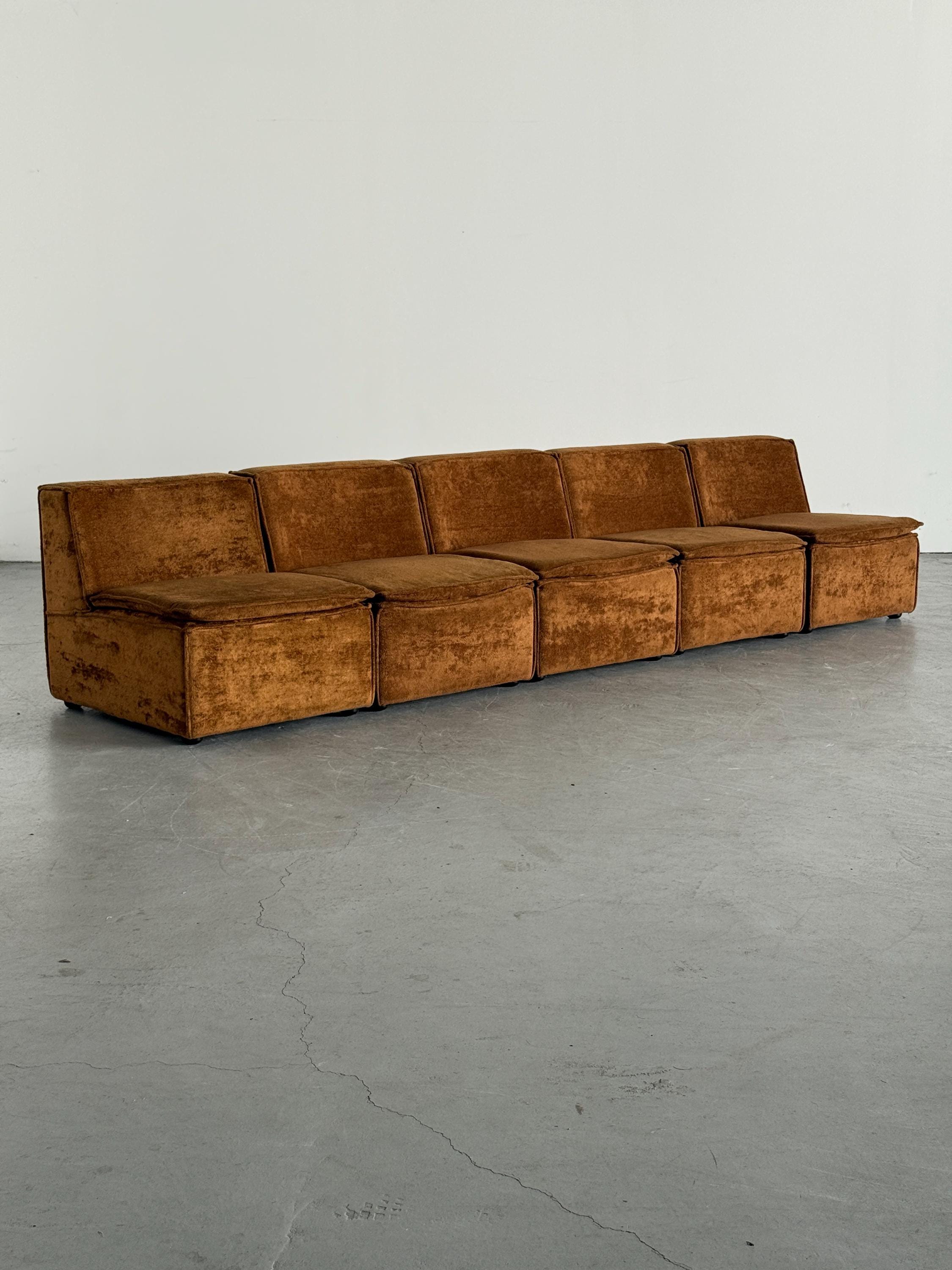 Modular Corner Sofa with Brown Velour Upholstery