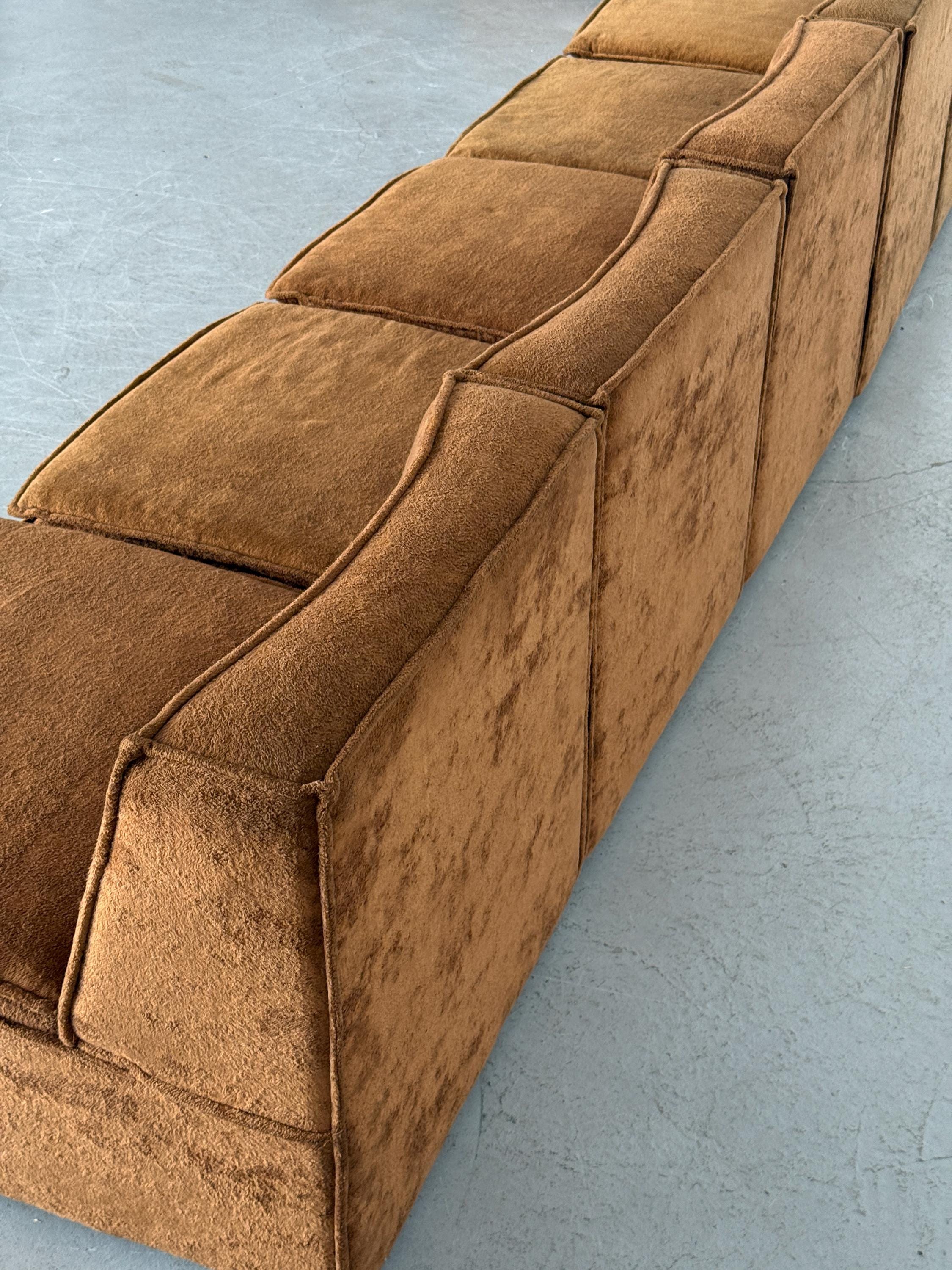 Modular Corner Sofa with Brown Velour Upholstery