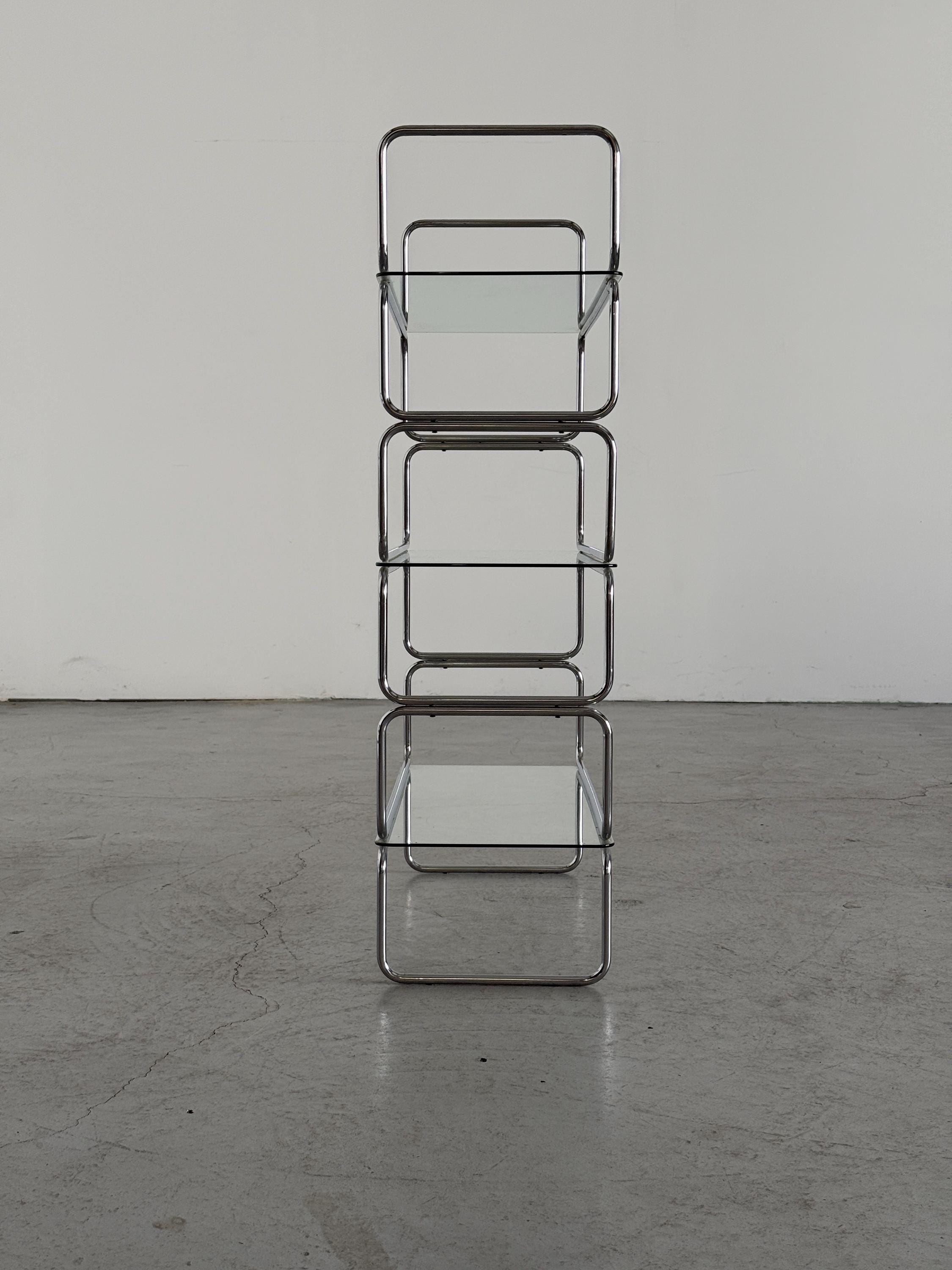 Chrome and Glass Tubular Etagere