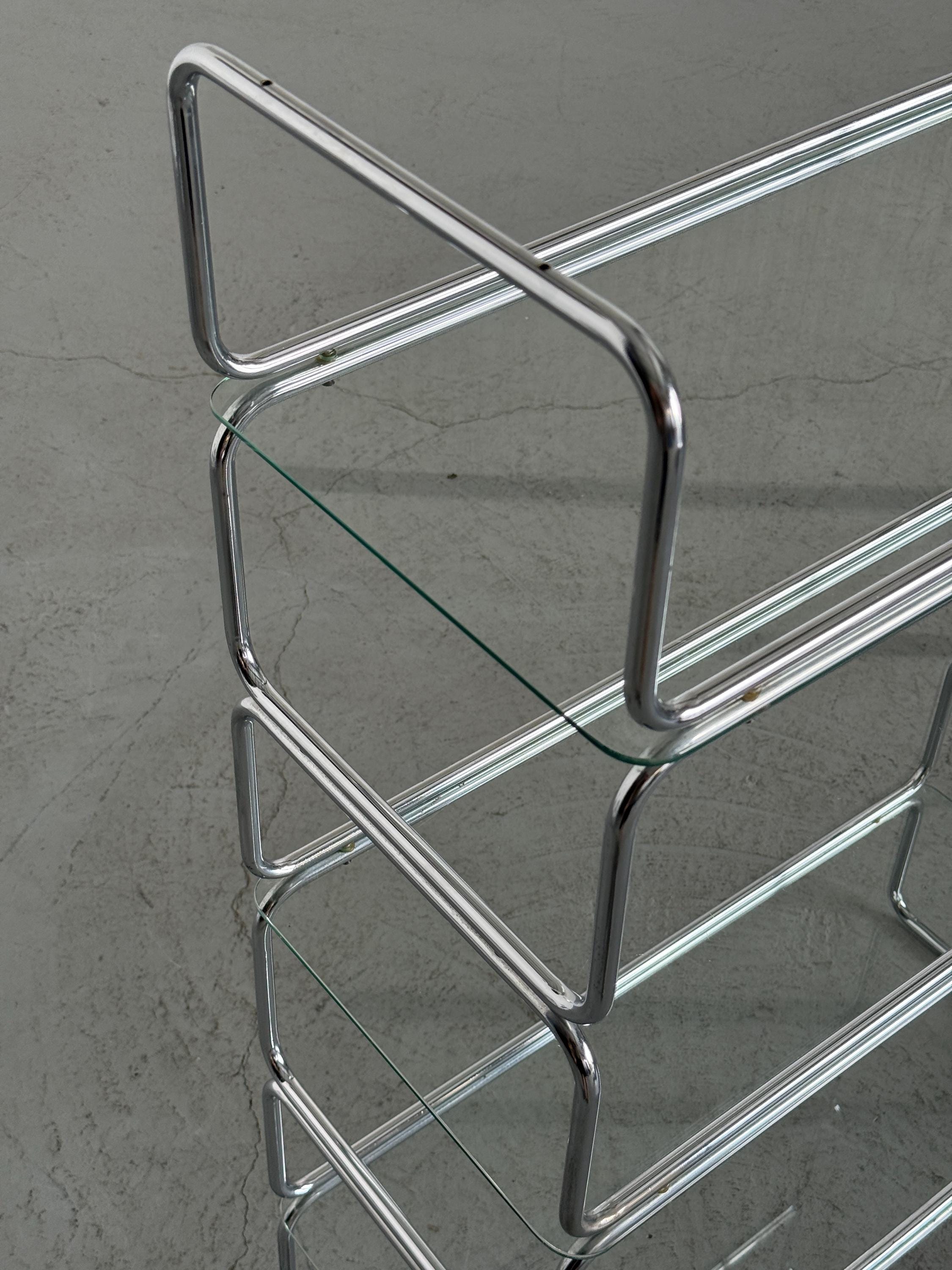 Chrome and Glass Tubular Etagere